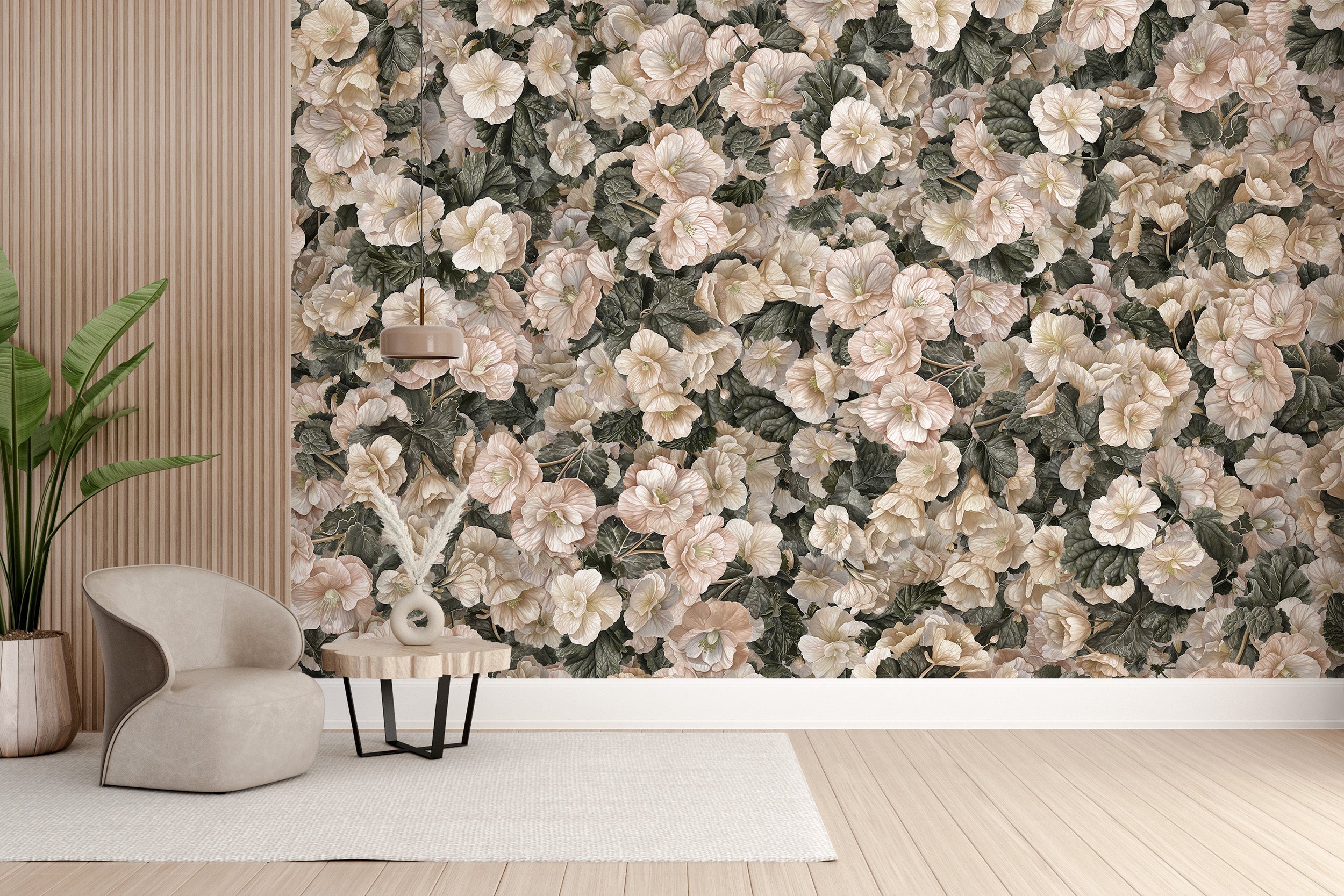 Begonia blossom mural for living spaces
