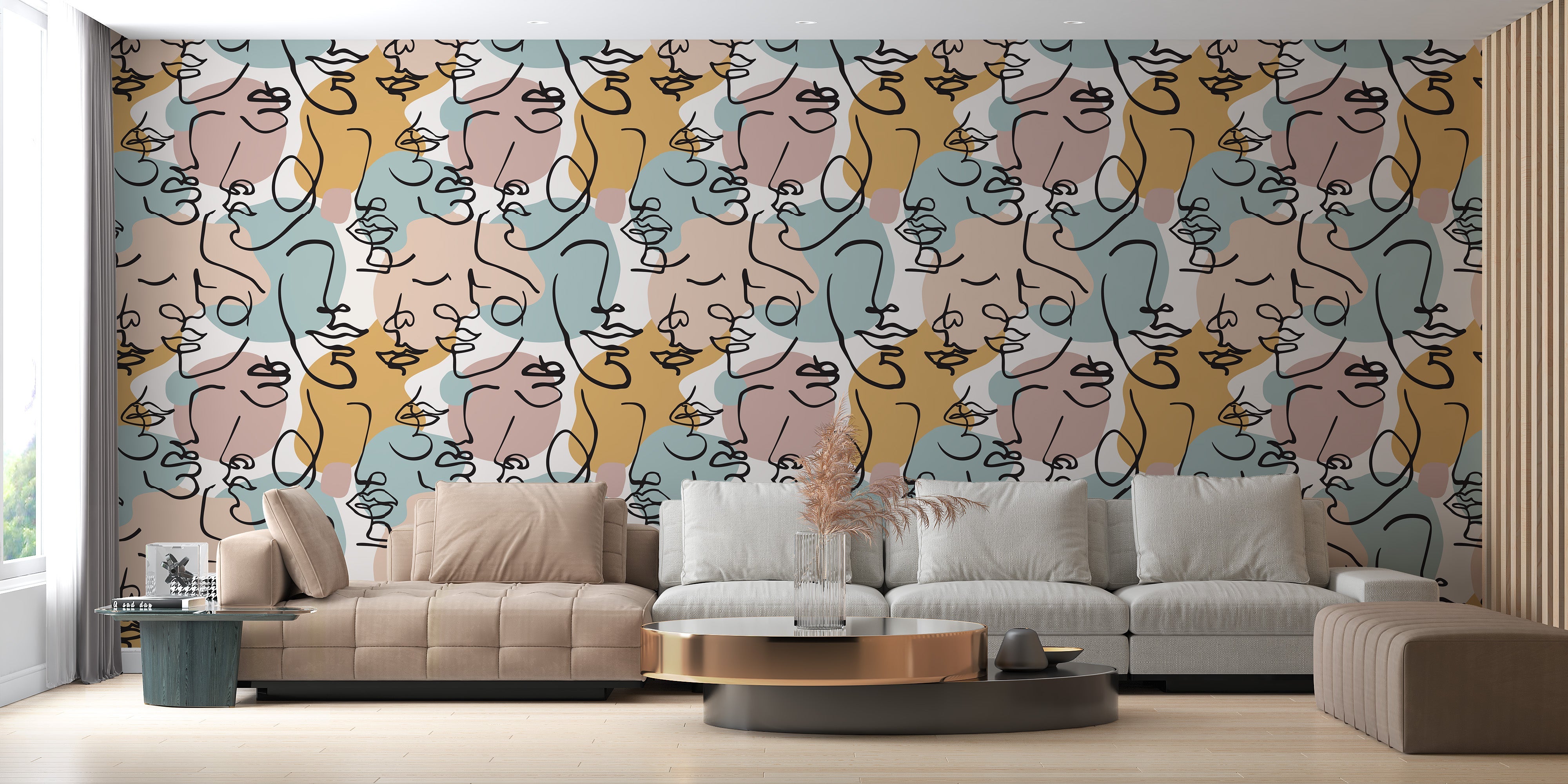 Stylish face line art wallpaper patterns