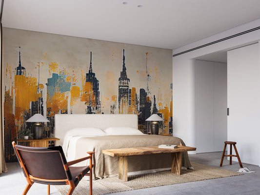 Urban skyline abstract wallpaper for modern interiors.