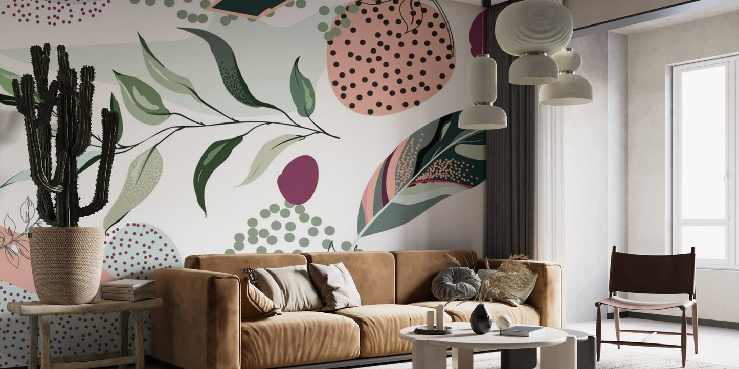 Botanical Pattern Abstract Leaves Wallpaper Murals - Giffywalls