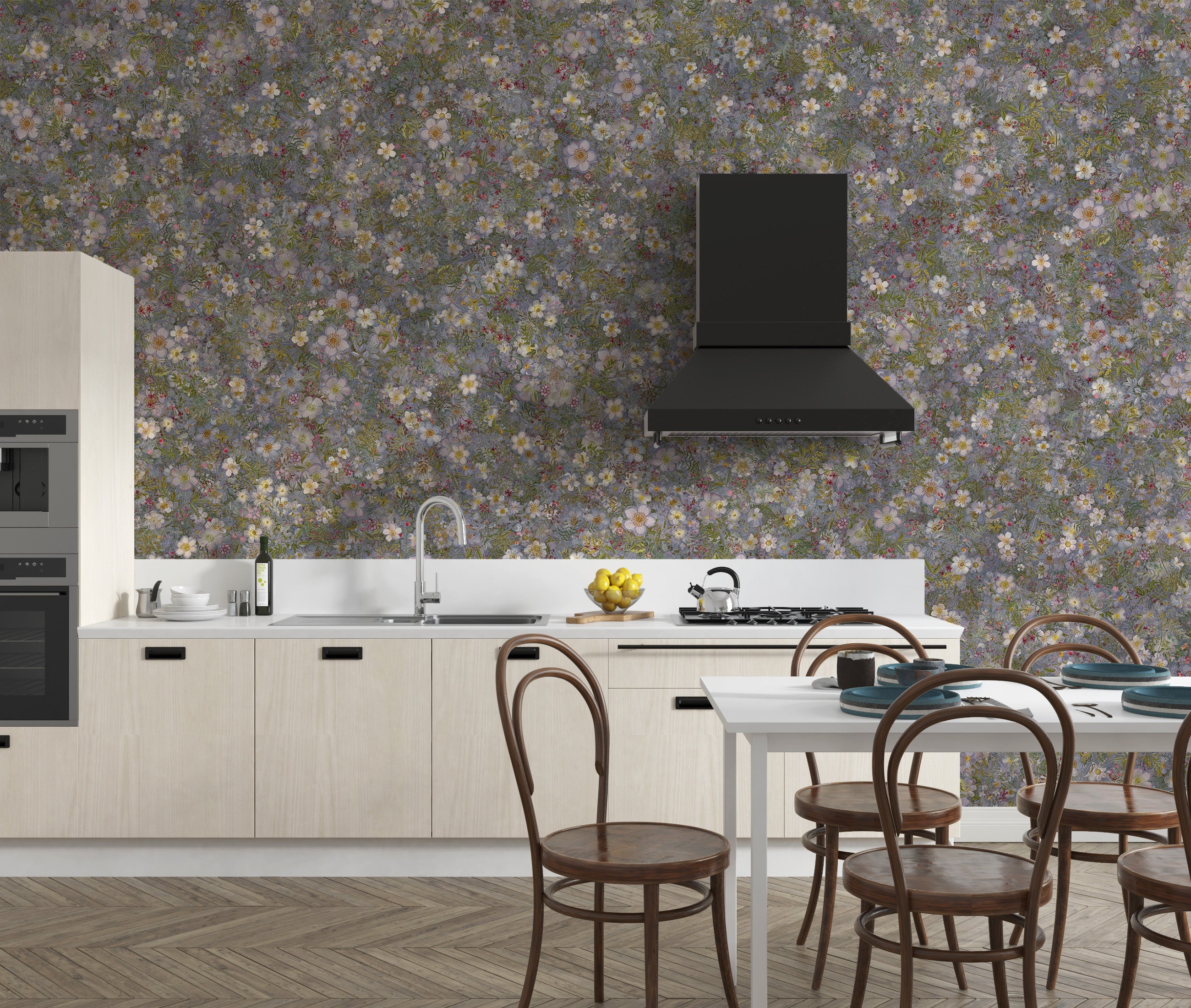 Subtle lilac white floral wallpaper mural
