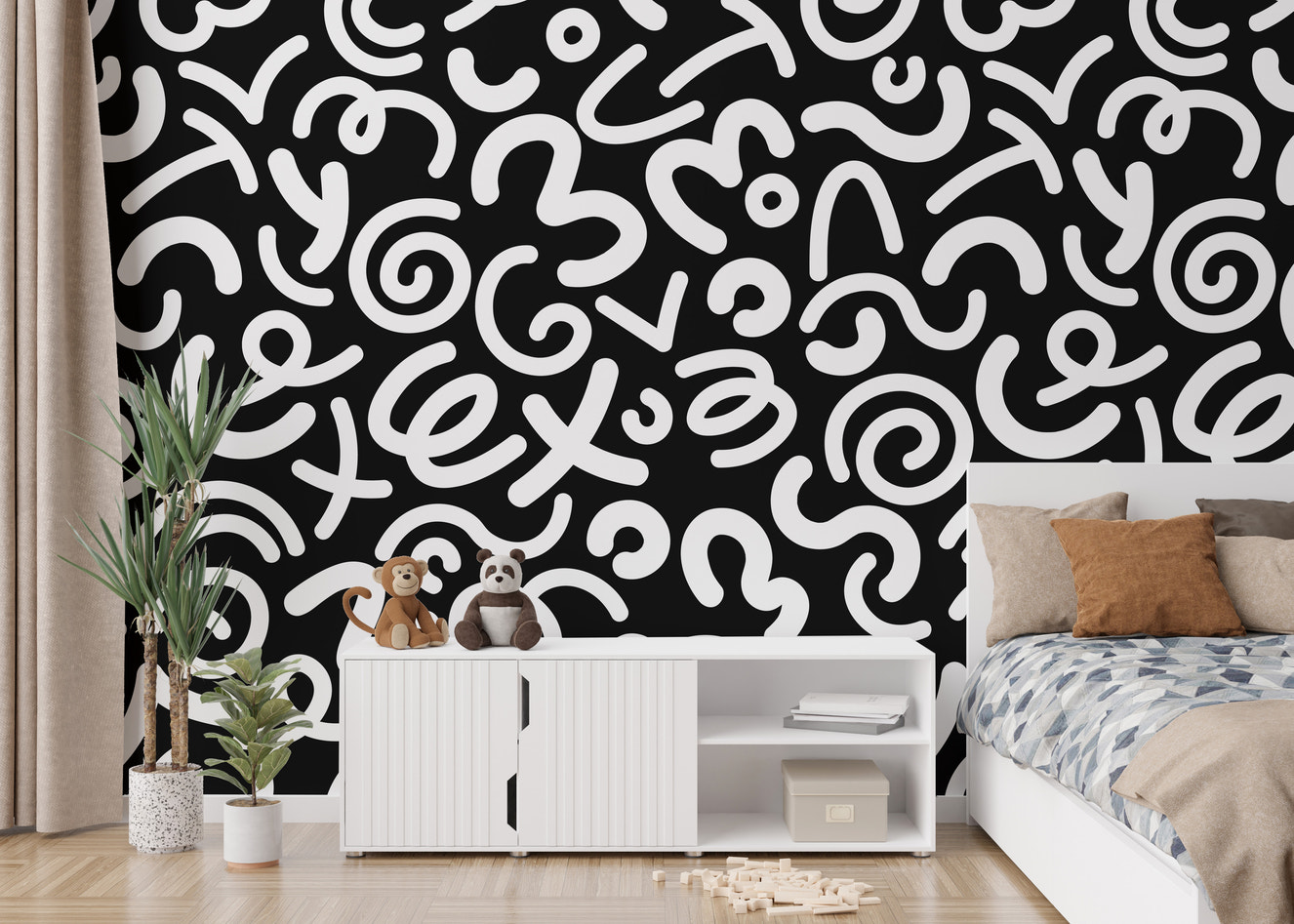 Black and White Abstract Doodle Wallpaper