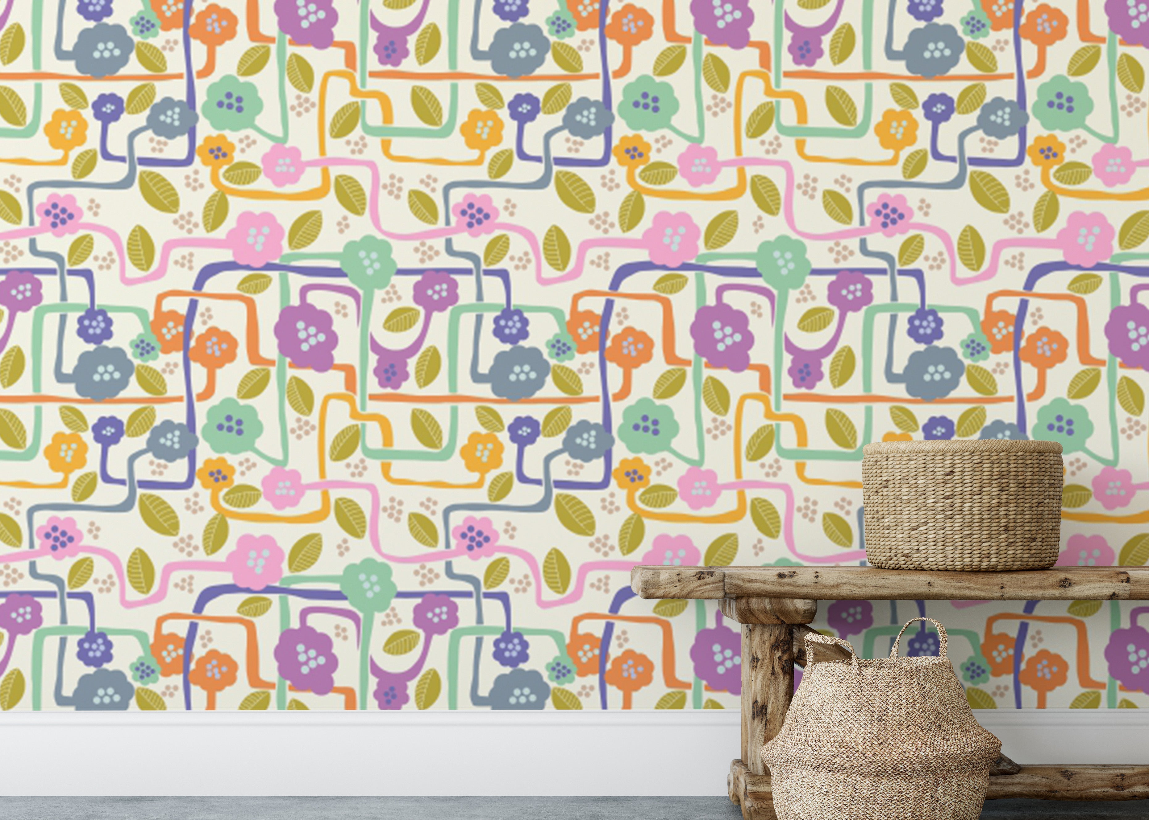 Elegant blooming whimsy tapestry wallpaper for artistic walls.
