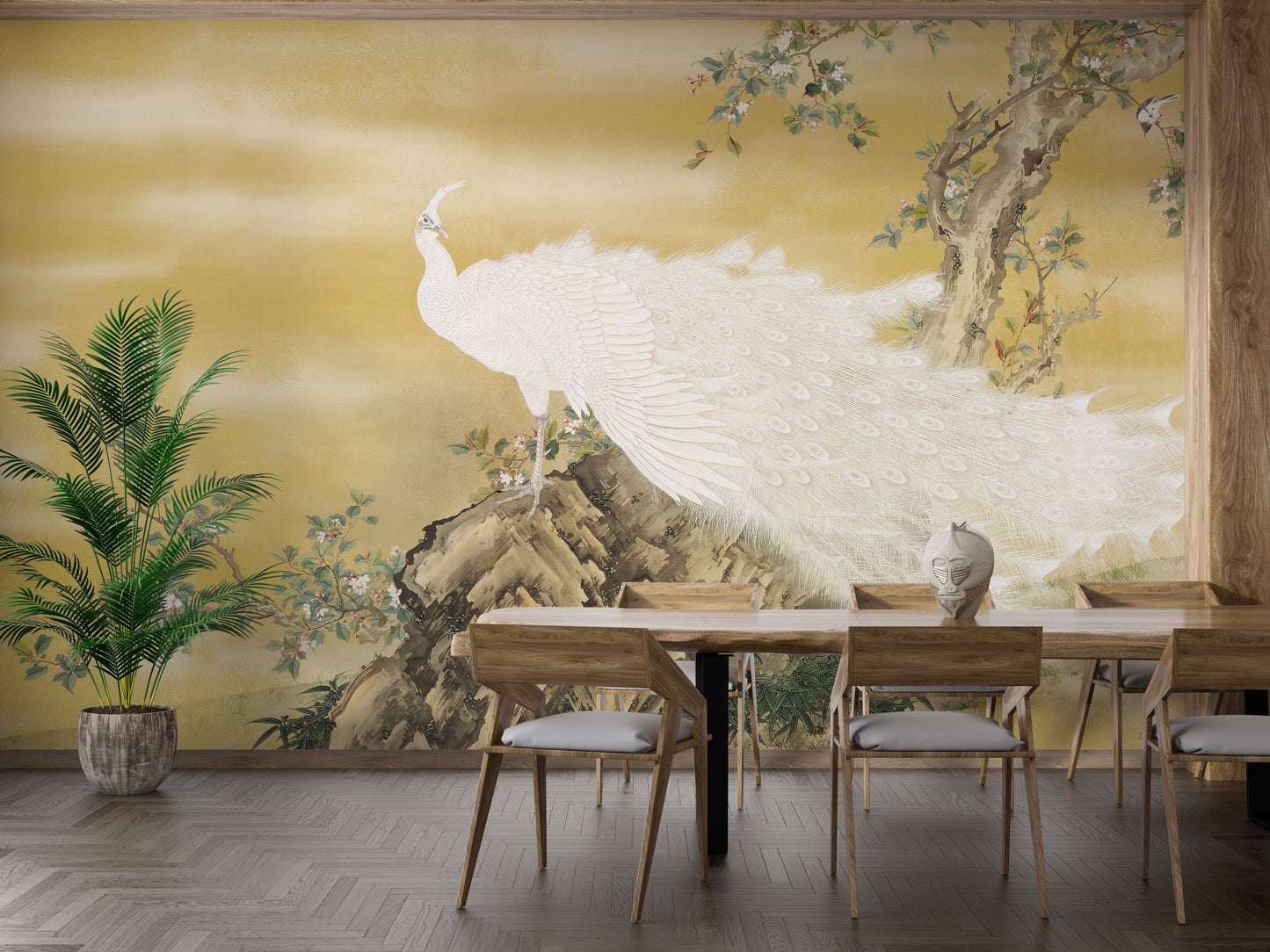 White Peafowl Sitting Rock Wallpaper Murals - Giffywalls