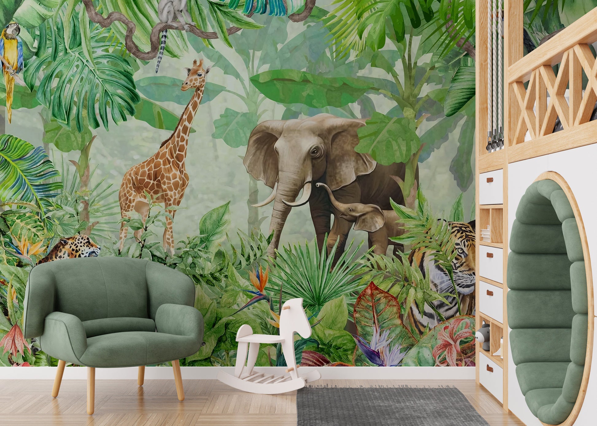 Wildlife Forest Green Color Wallpaper Murals - Giffywalls