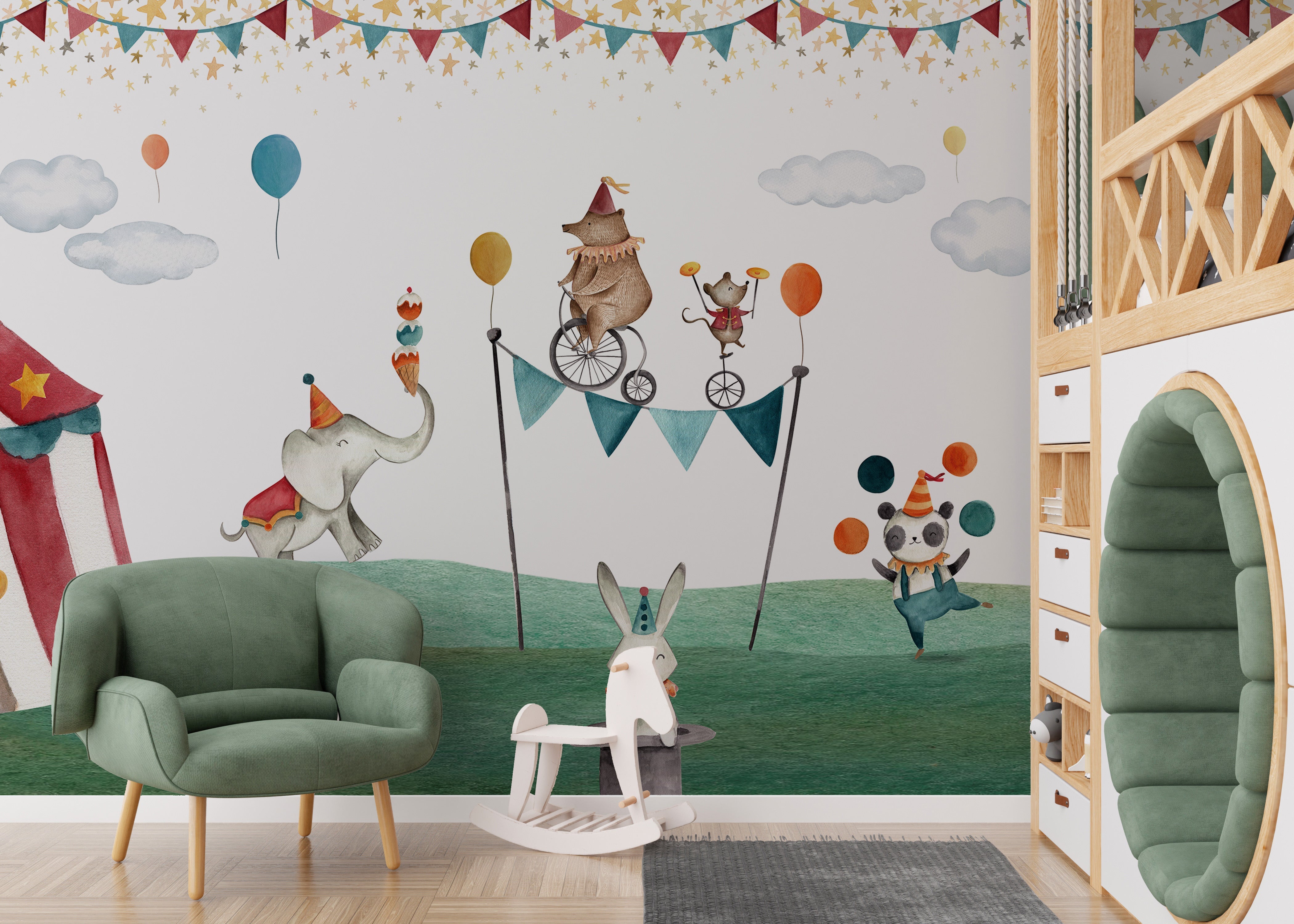 Crazy Circus Watercolour Bear Wallpaper Mural - Giffywalls