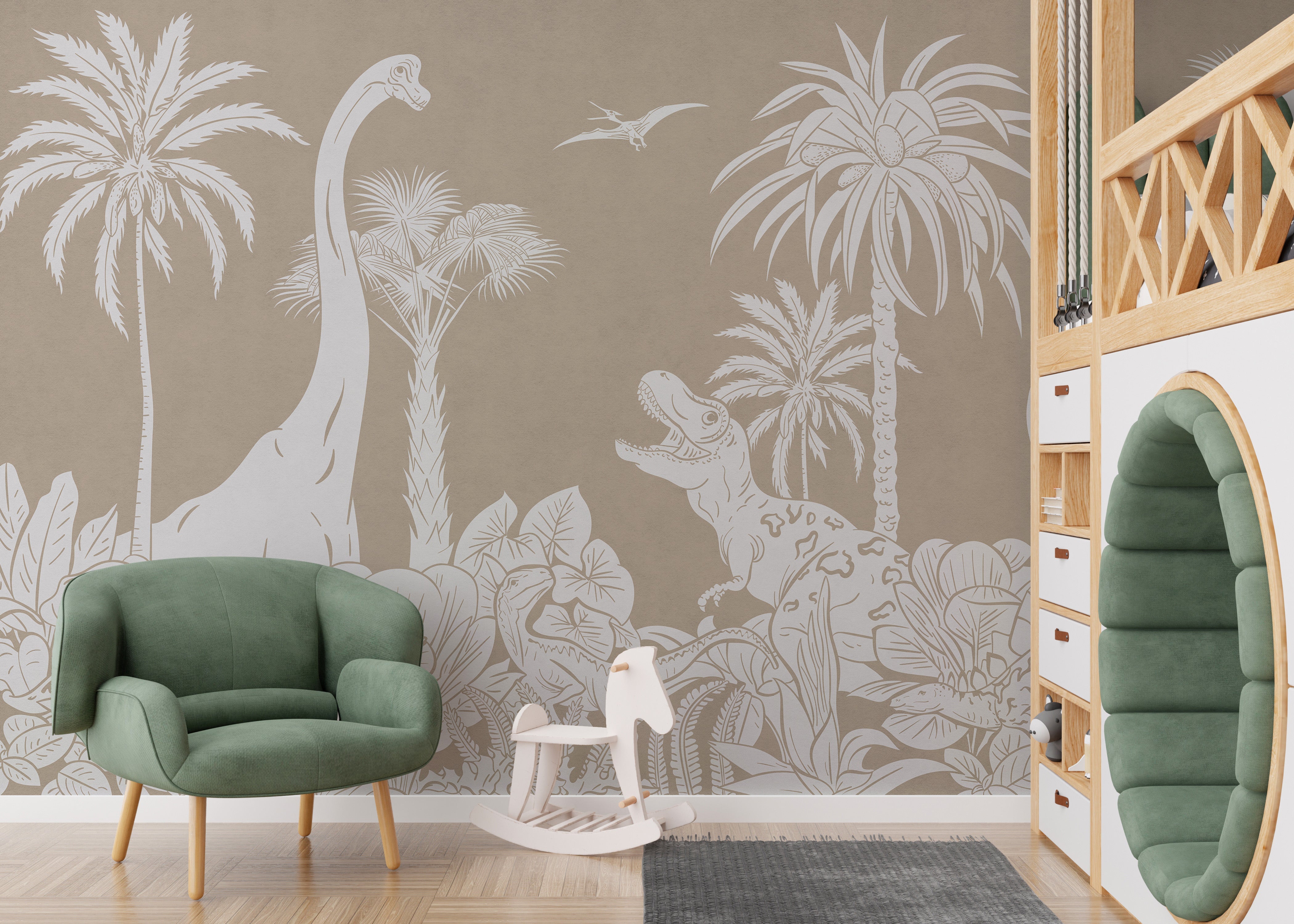 Monochrome Dino Brown Wall Mural - Giffywalls