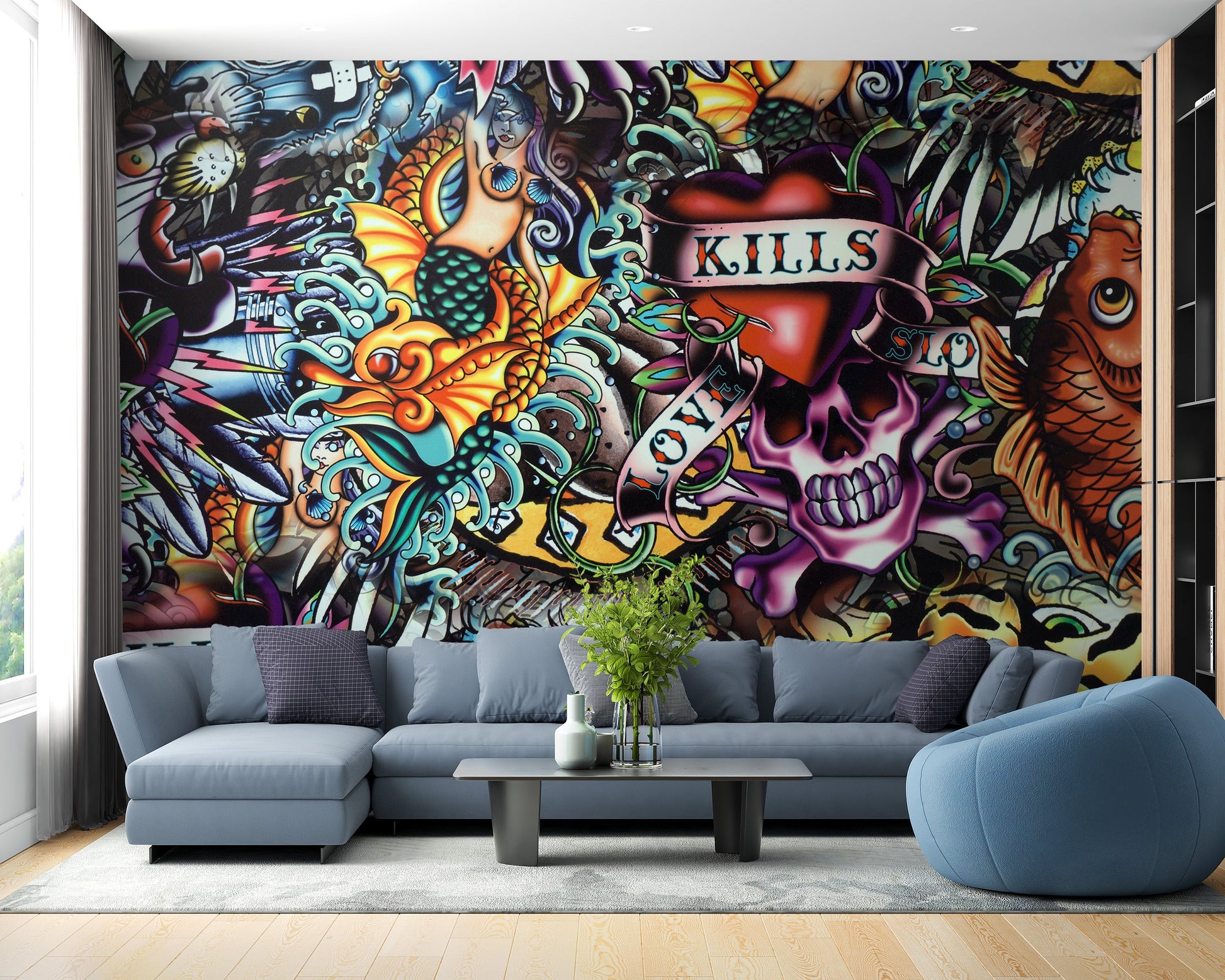 Vibrant Tattoo Style Graffiti Wall Mural - Giffywalls