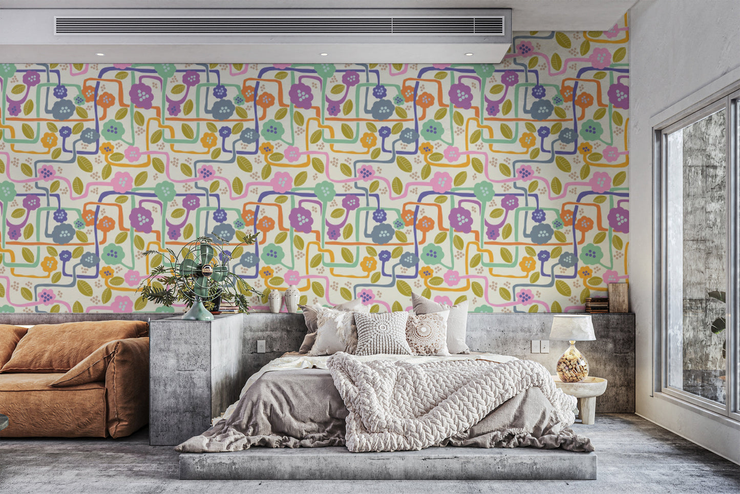 Lush blooming whimsy tapestry wallpaper for vibrant interiors.
