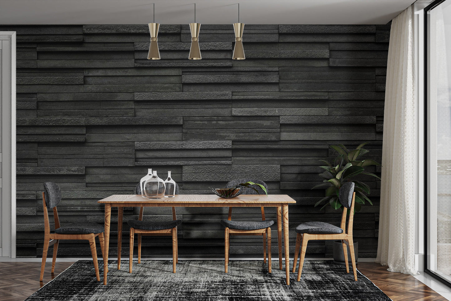 Textured Black Brick Slate Wallpaper Mural - Giffywalls