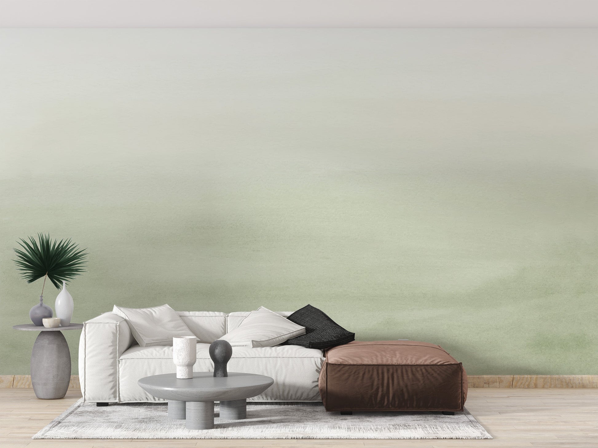 Serene Green Watercolor Mural - Giffywalls