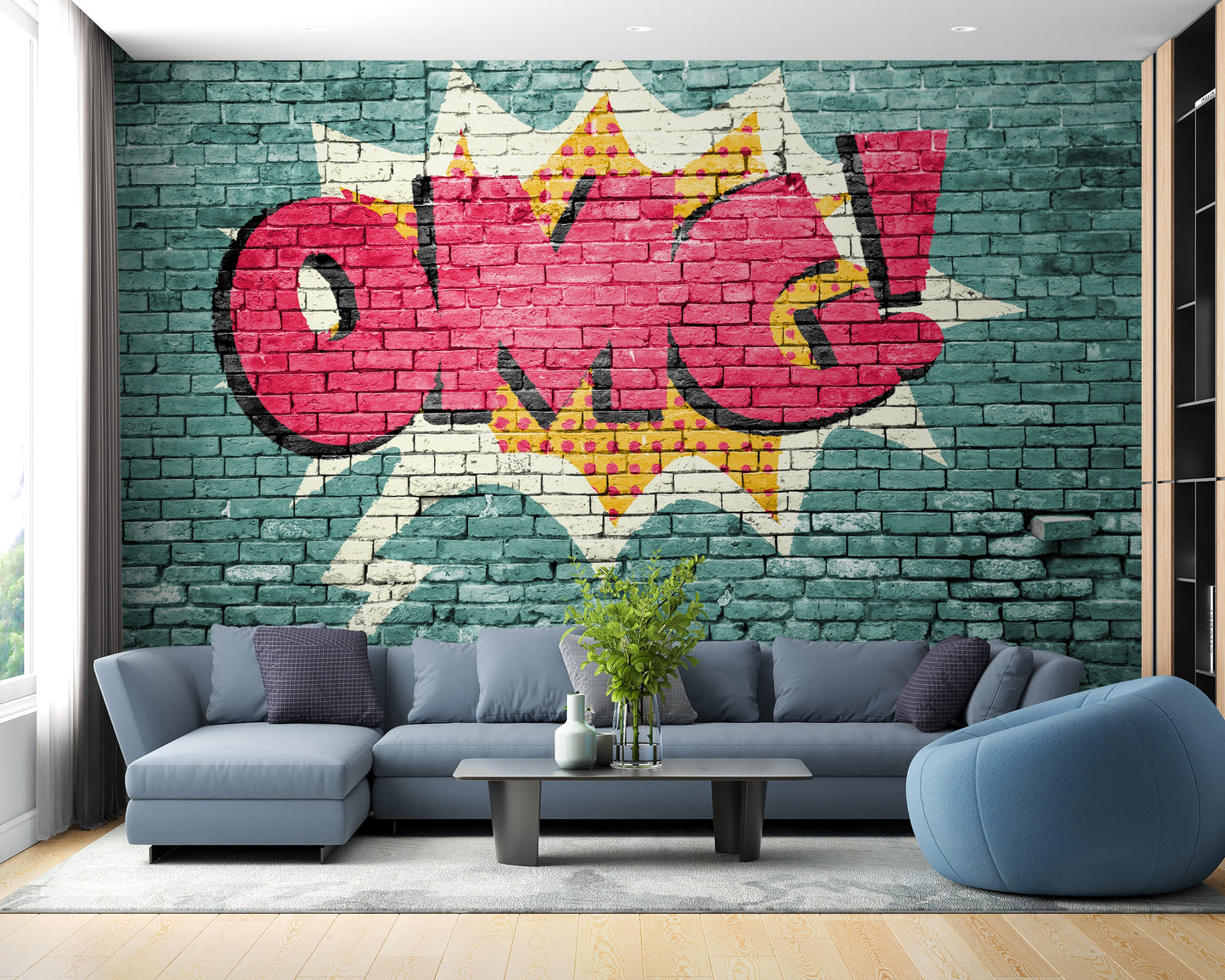 Trendy Pop Art OMG wall mural wallpaper for statement decor.