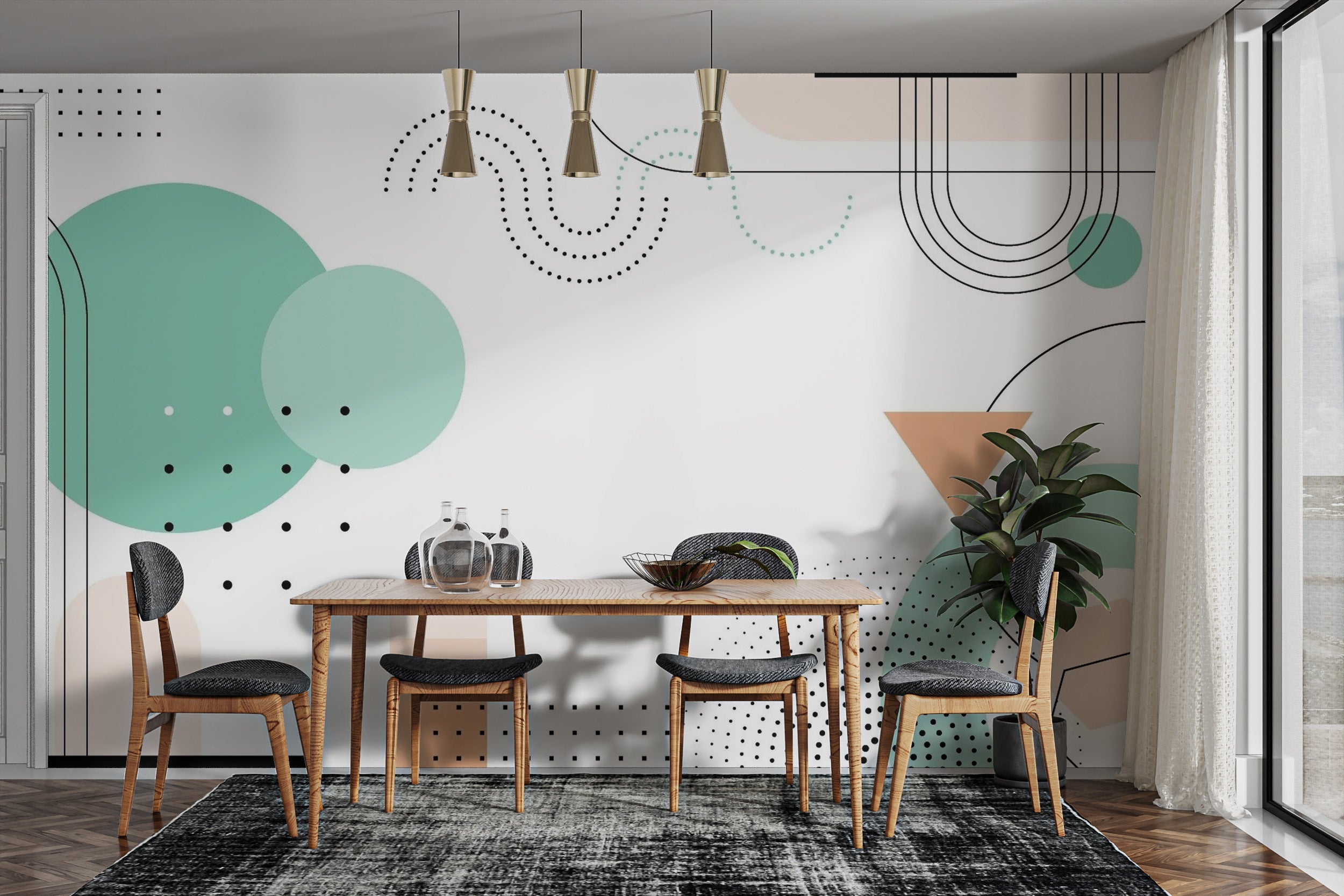 Trendy Geometric Shapes Wallpaper Murals for Dining Room