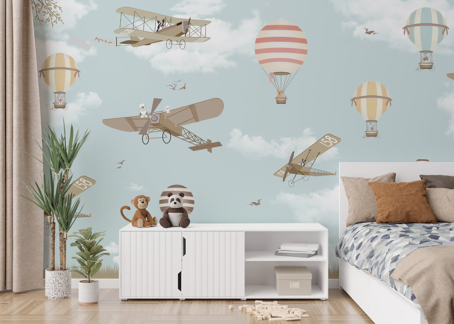 Hot Air Balloons & Planes Fun land Wallpaper Murals - Giffywalls