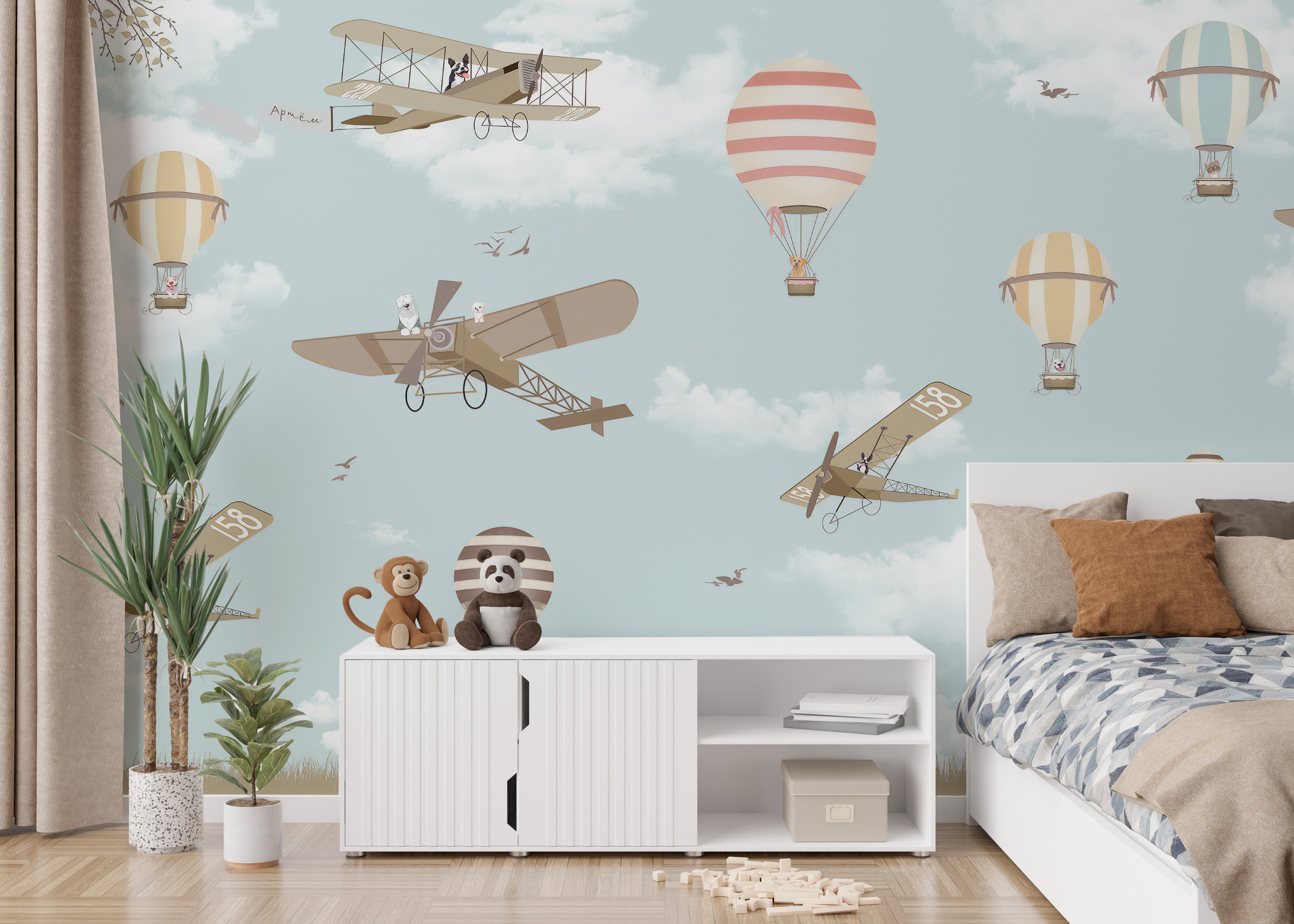 Hot Air Balloons & Planes Fun land Wallpaper Murals - Giffywalls