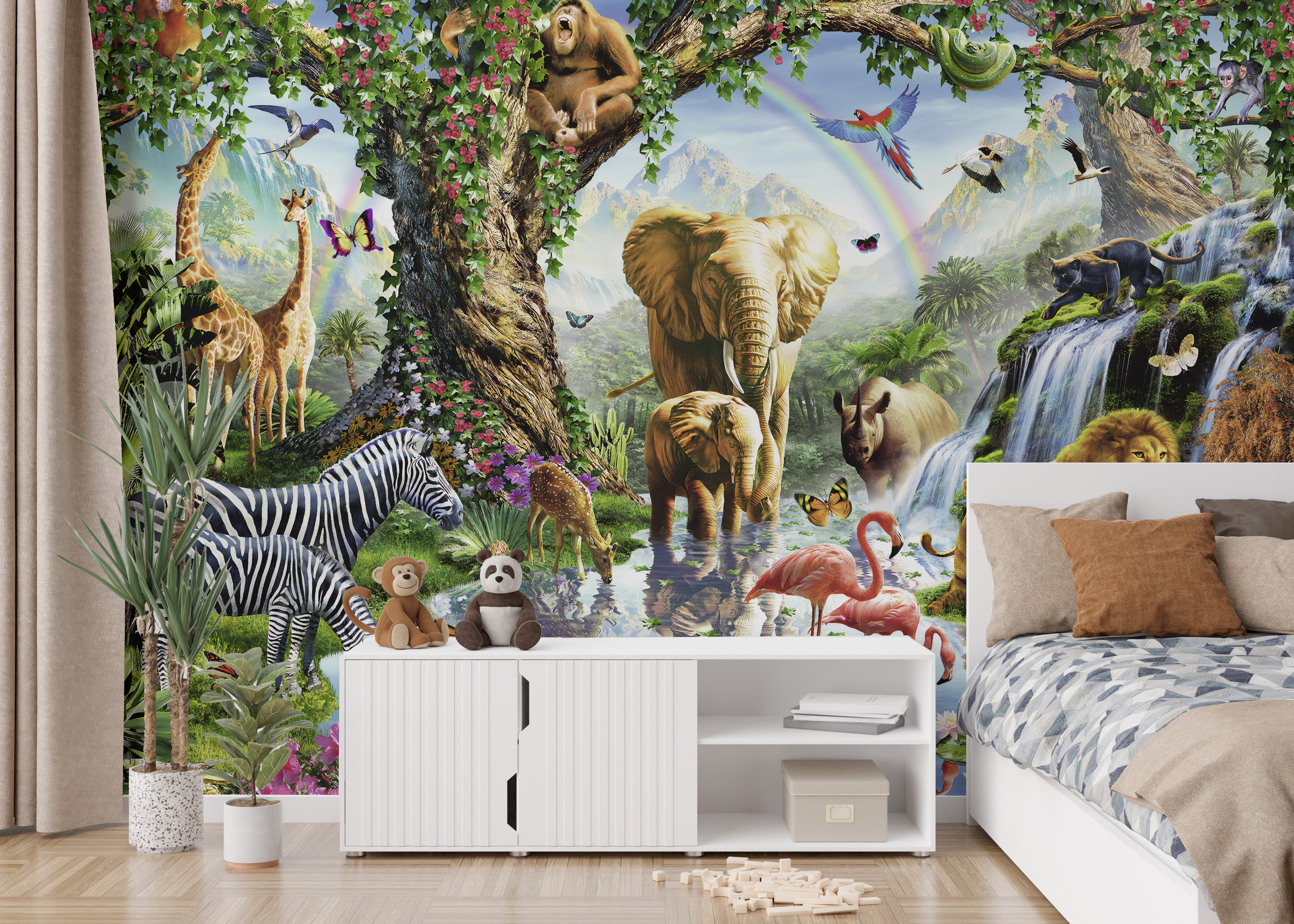 Vibrant Wild Animals in a jungle Wallpaper - Giffywalls