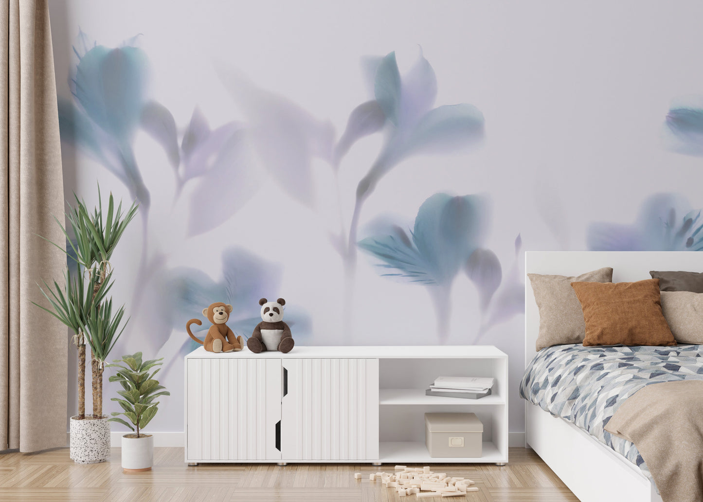 Blue Orchids Foggy Wallpaper Murals - Giffywalls