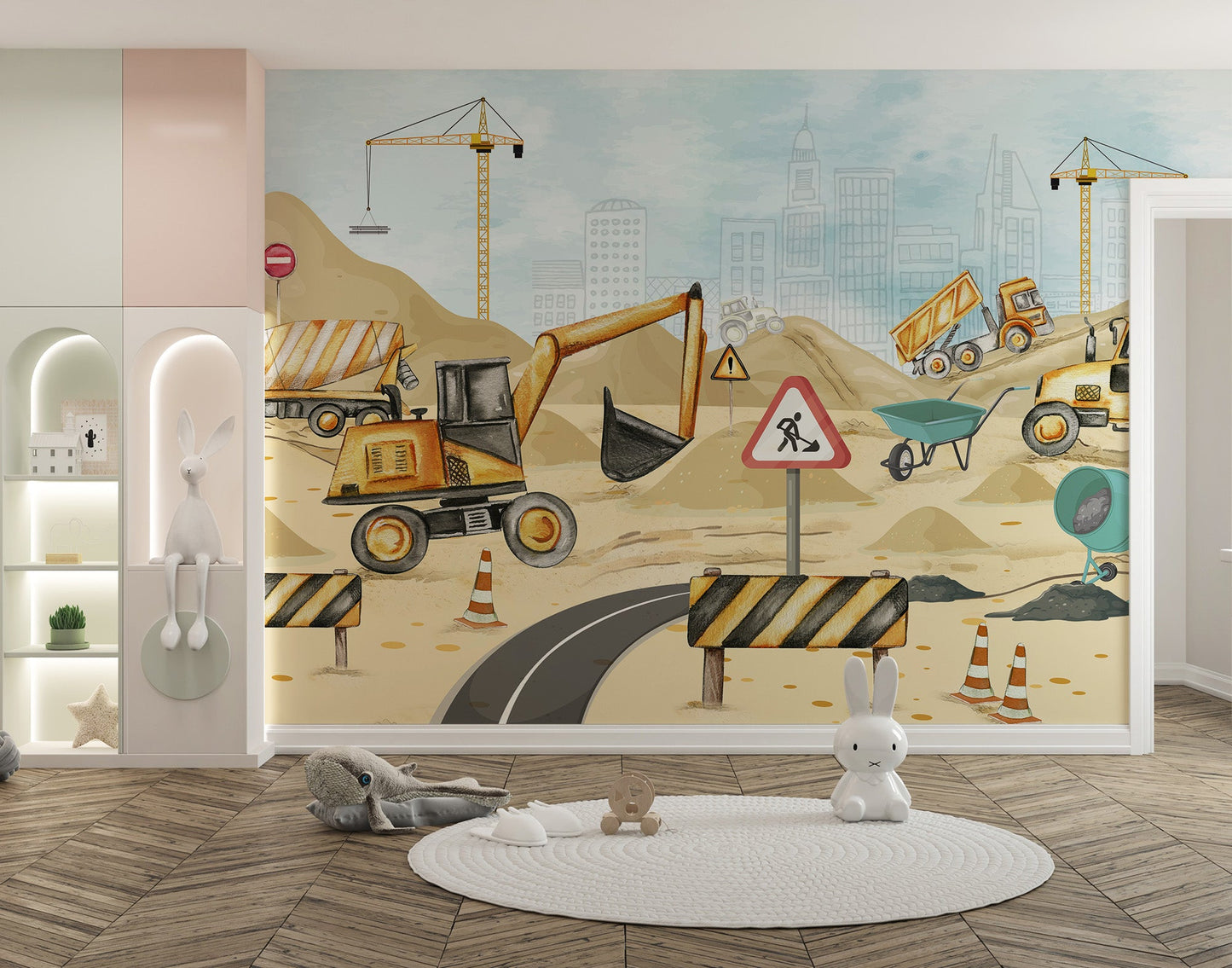 Boys room wallpaper with construction theme
