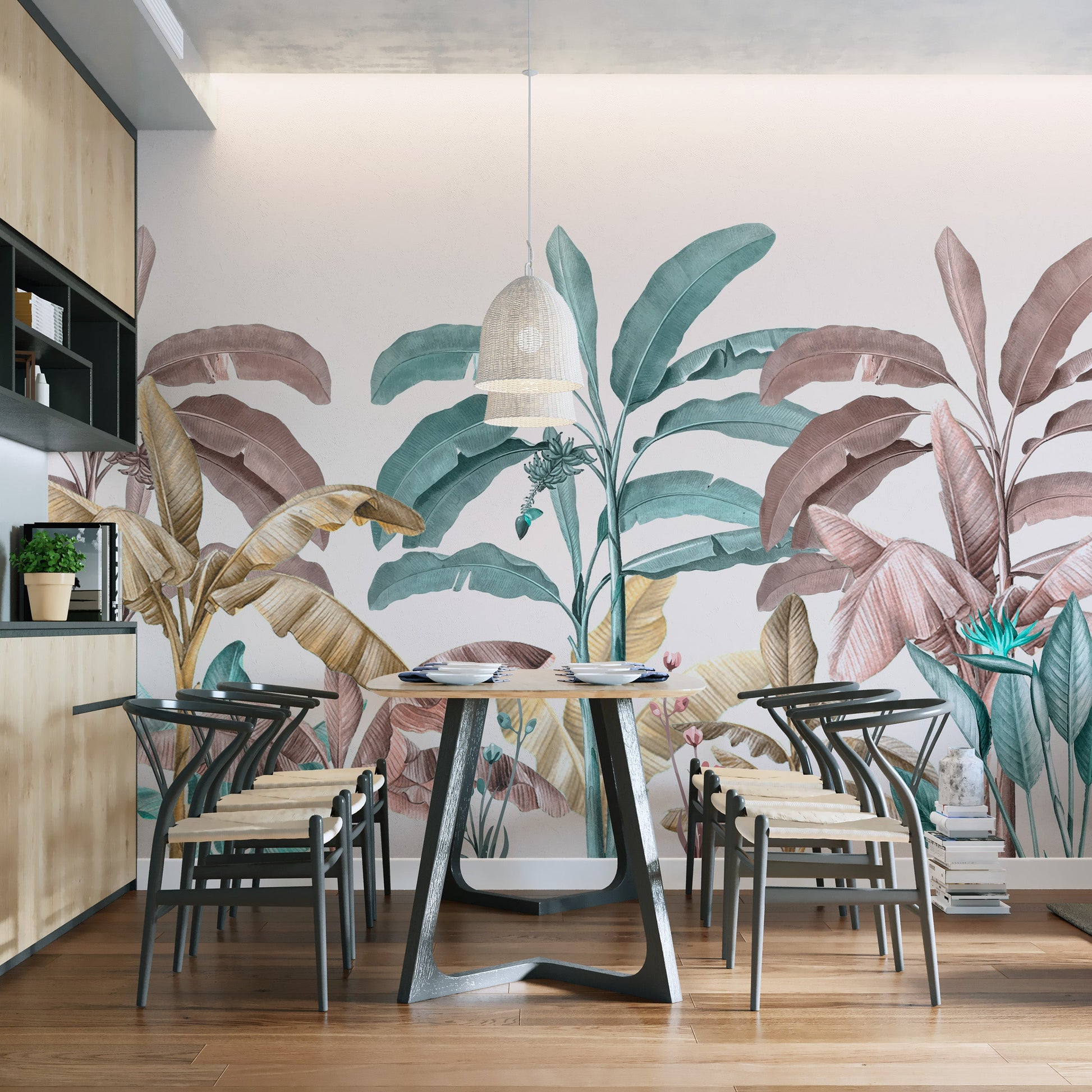 Nature-inspired Watercolour Plantain Leaf wallpaper