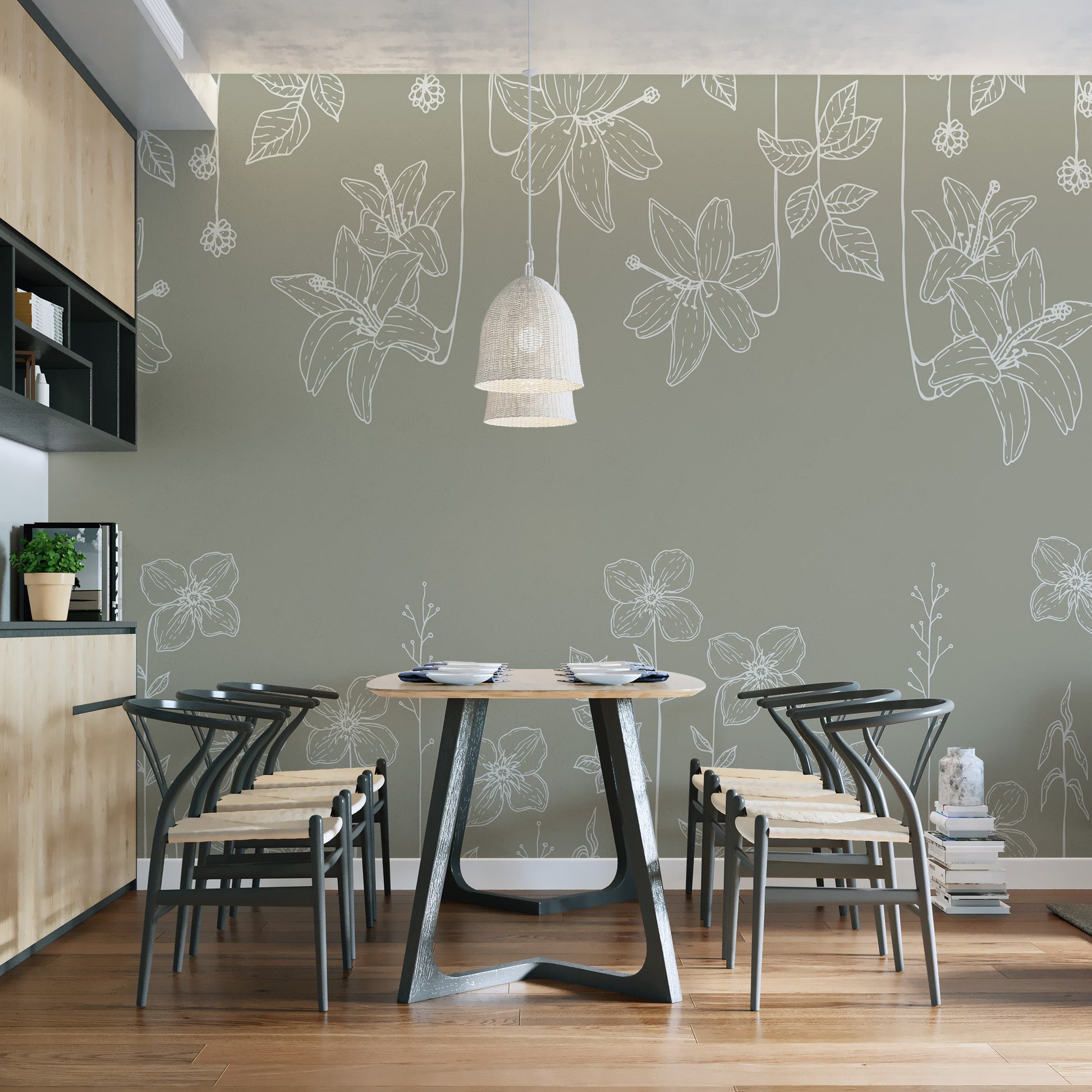 Sophisticated Sketch Garden Elegance Wallpaper theme