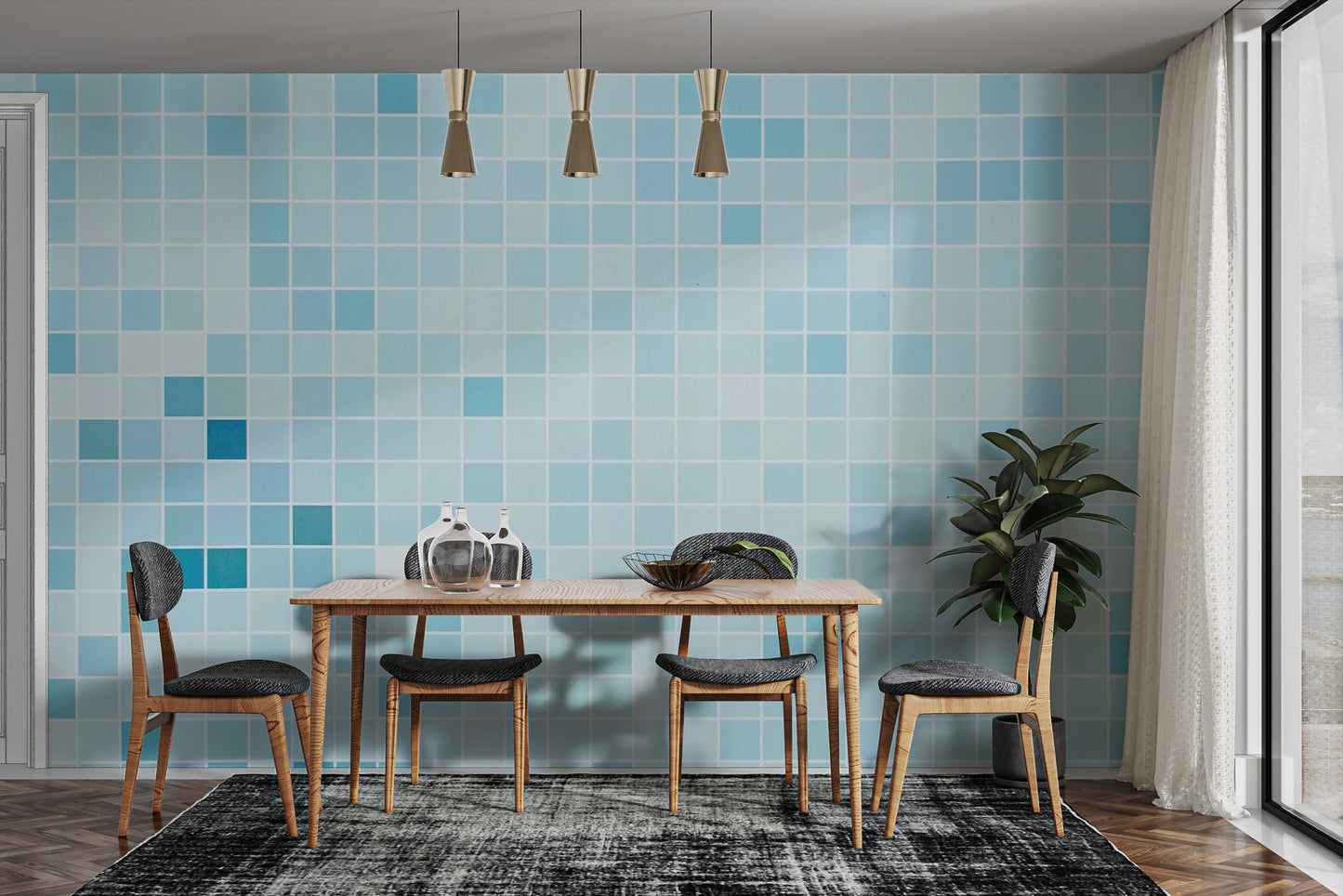 Blue Tiled Wallpaper Mural - Giffywalls