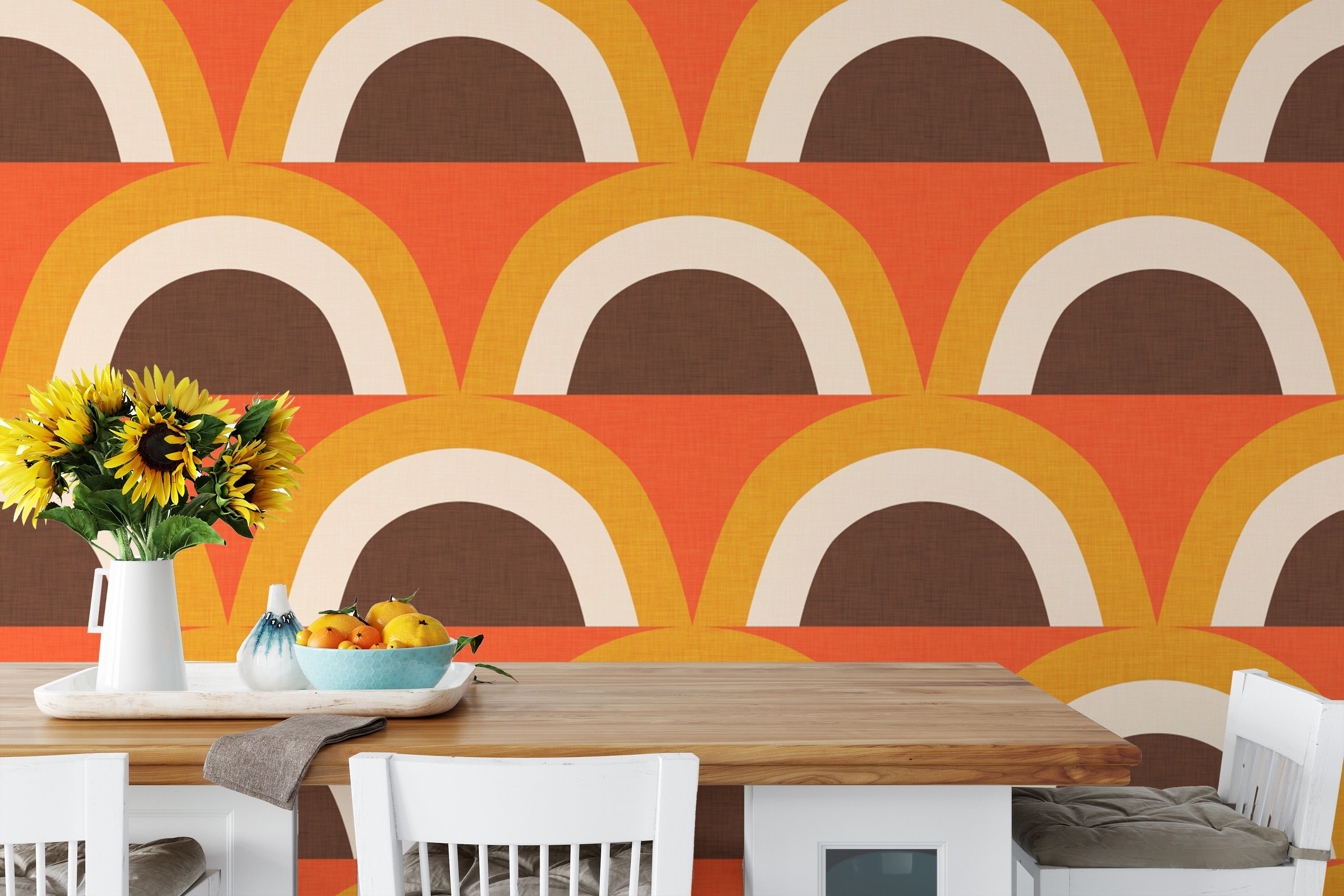 Retro Arch Wall Mural in warm boho tones
