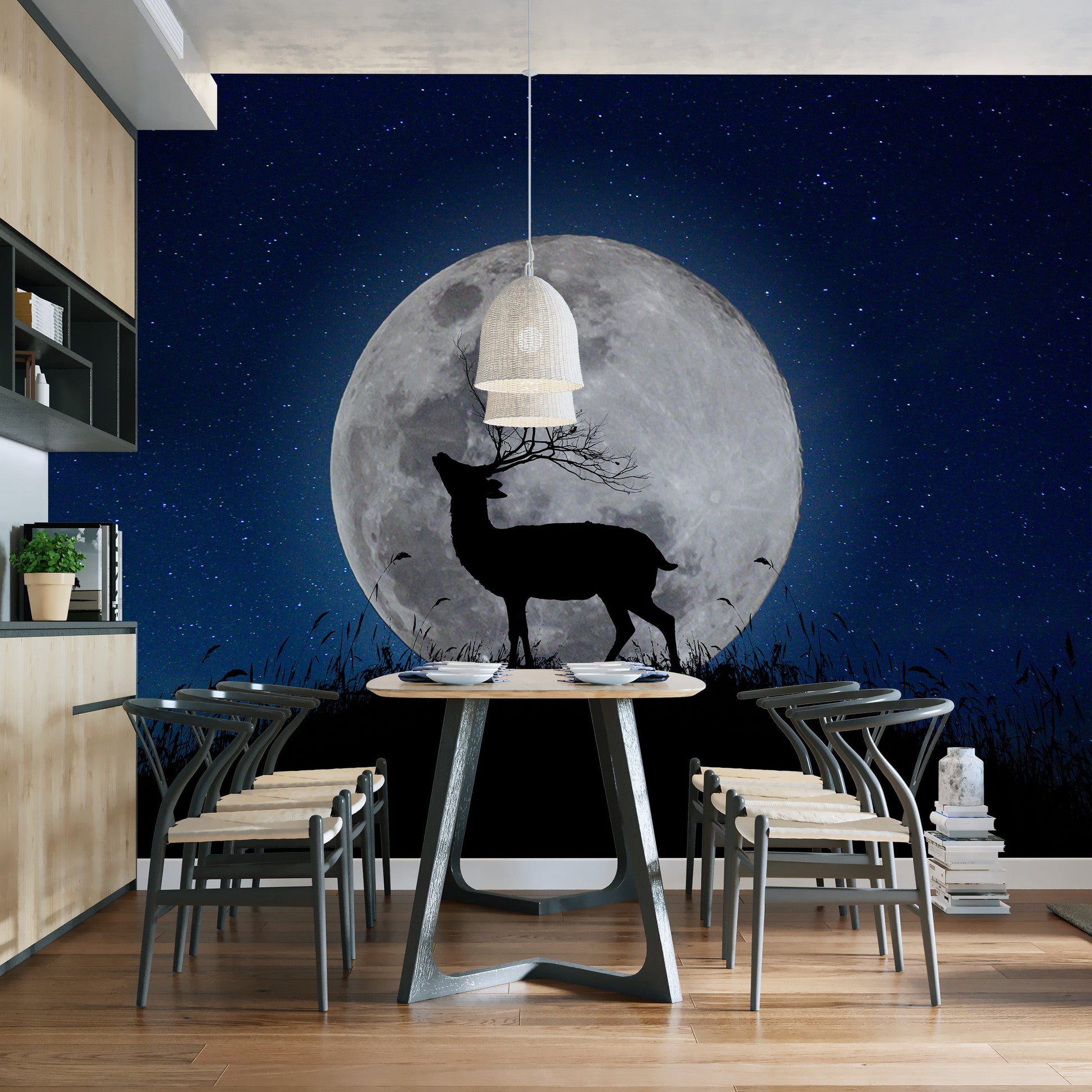 Skyward Stag Lunar Watcher Halloween Night peel and stick wallpaper