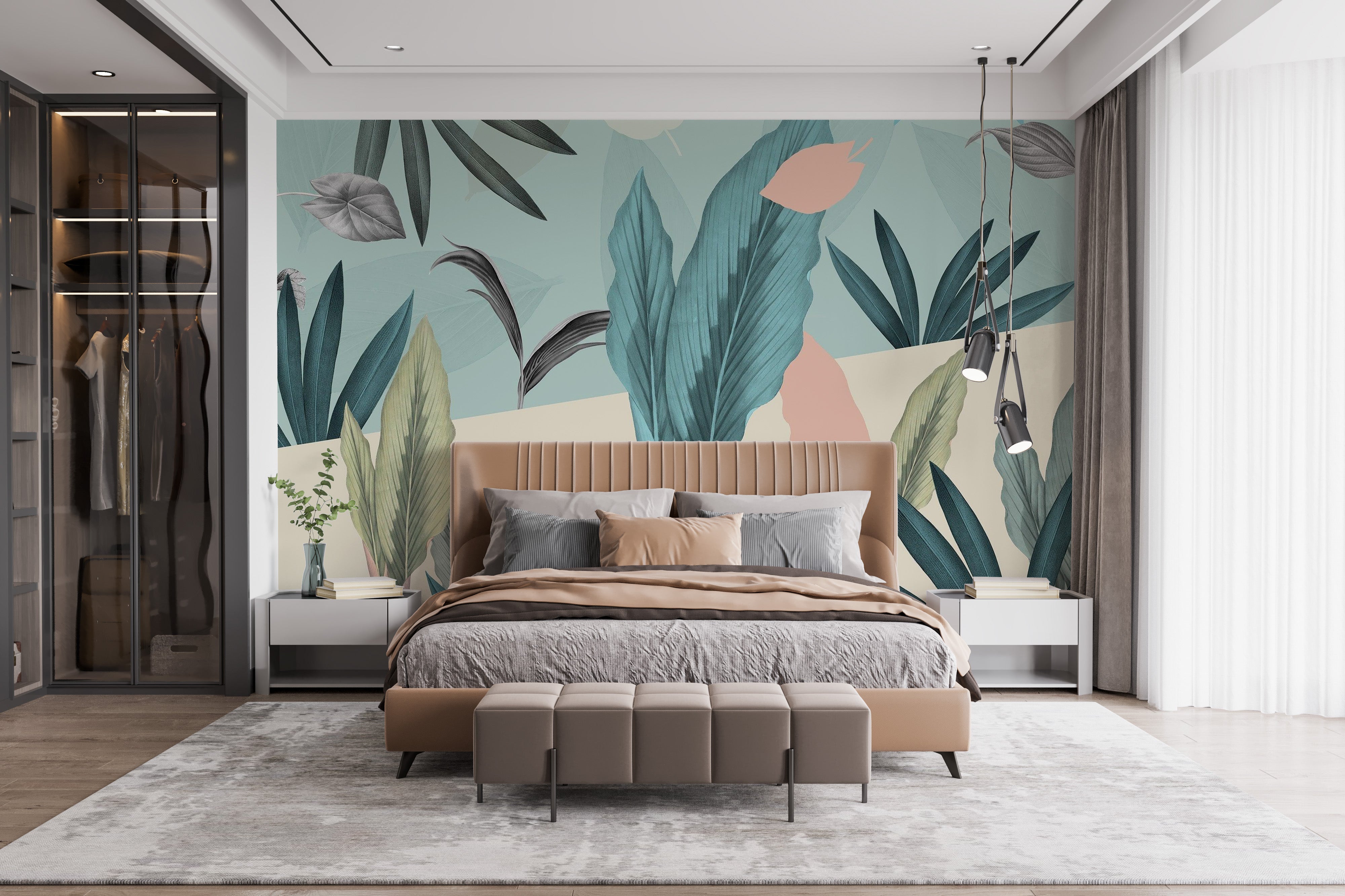 Leaf pattern wall mural for nature lovers
