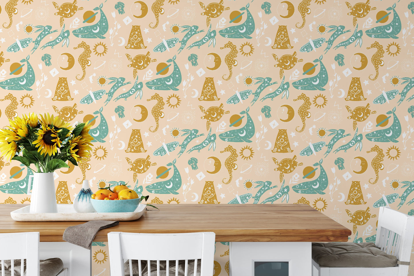 Colorful wallpaper mural with dreamy motifs
