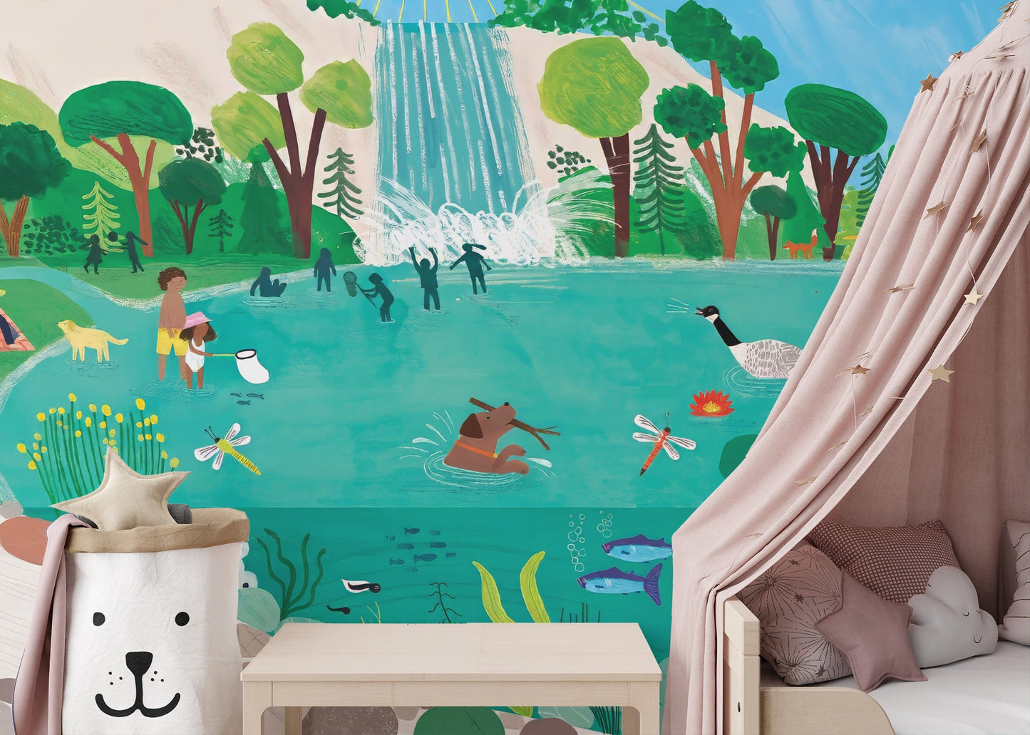 Sunny Lakeside Picnic Mural - Giffywalls