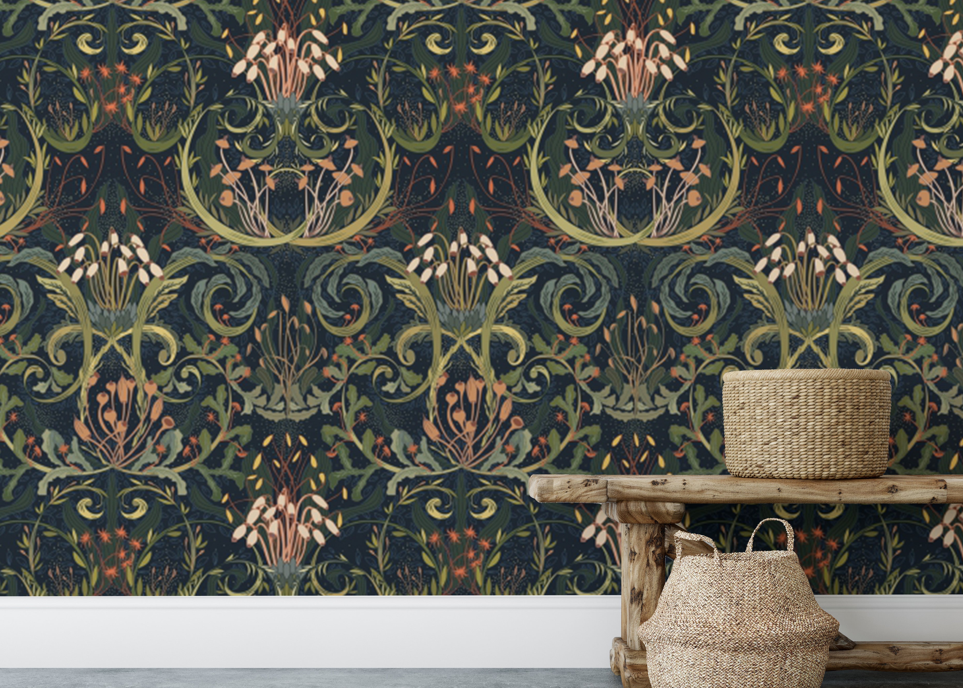 Add charm with Whimsical Botanic Silk wallpaper for your walls