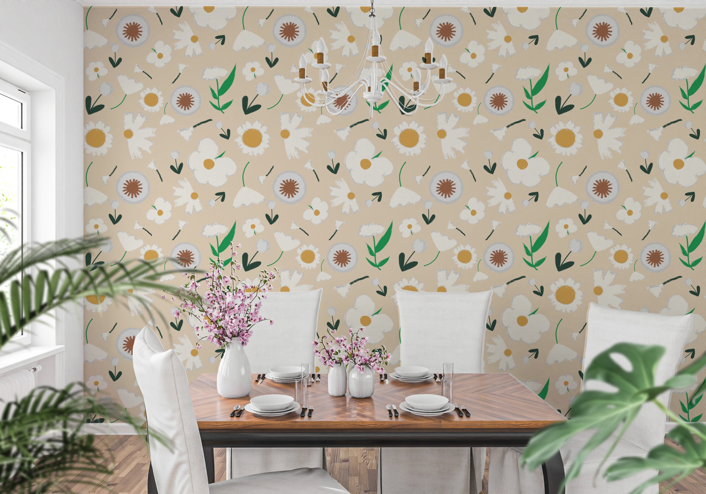 Marigold and Dandelion Pearl Wallpaper for decor
