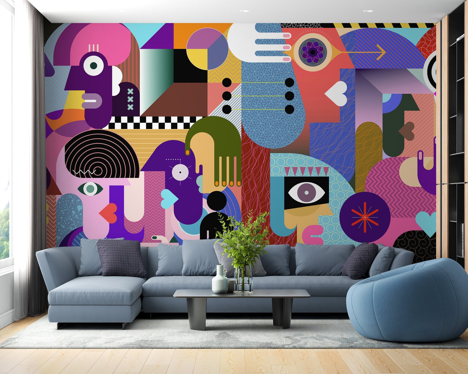 Modern Abstract Faces Wall Mural - Giffywalls