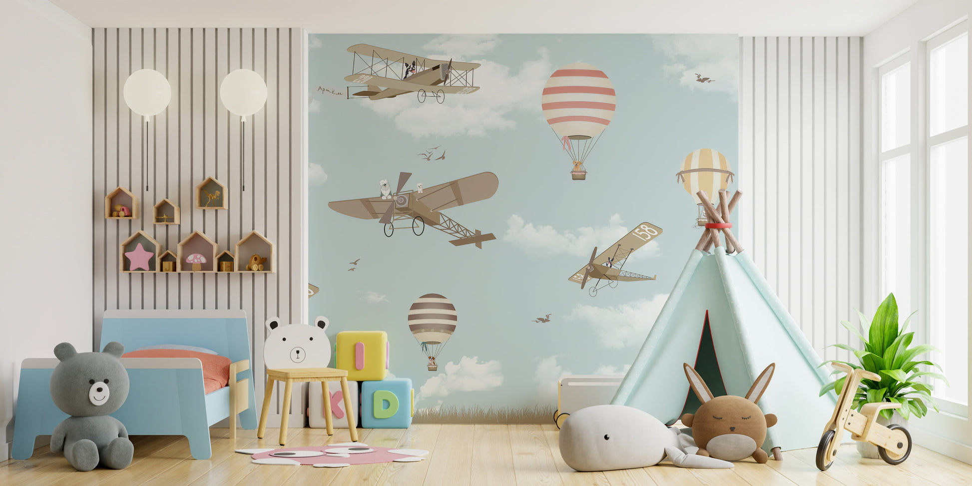 Hot Air Balloons & Planes Fun land Wallpaper Murals - Giffywalls