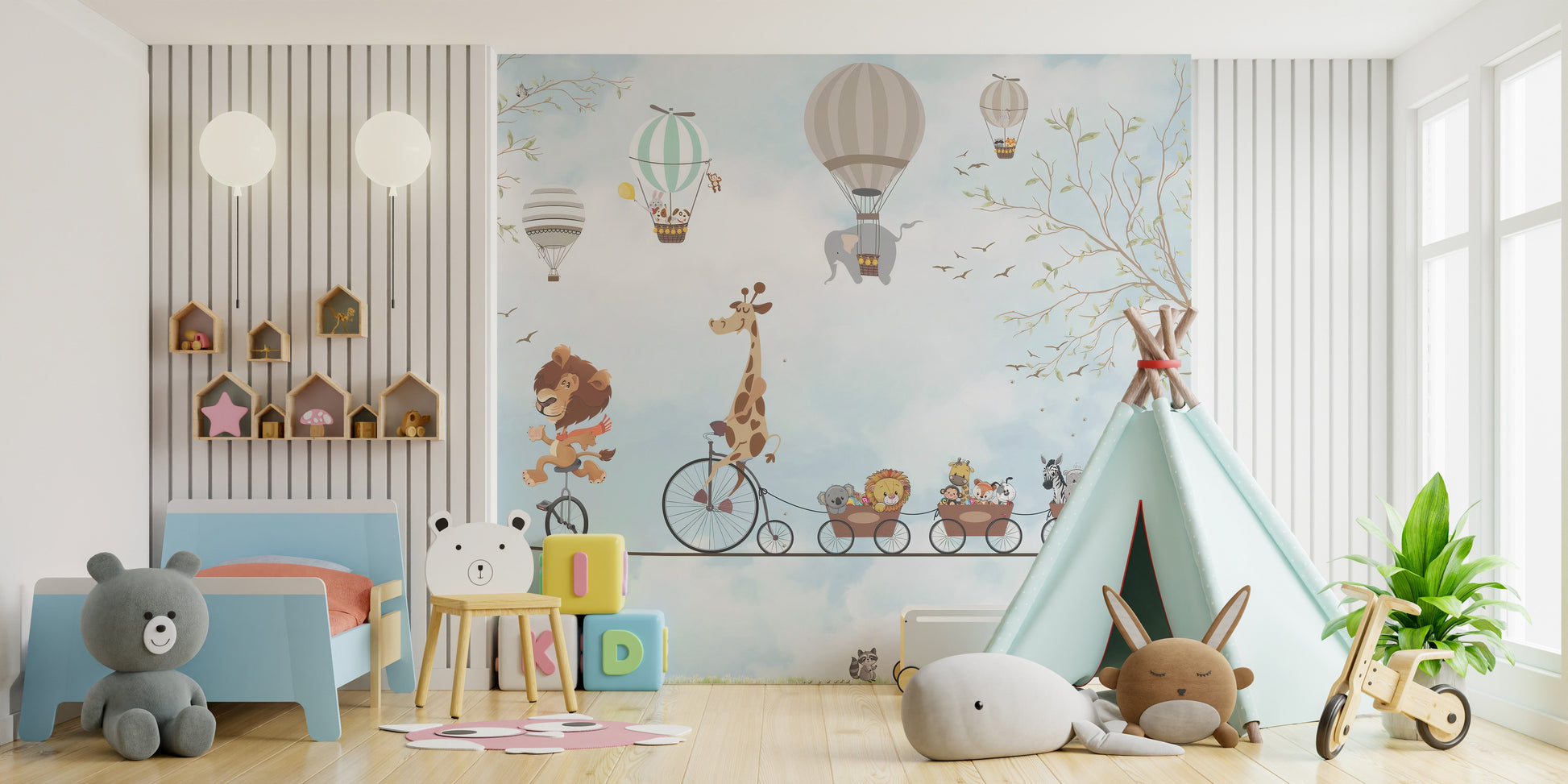 Animals on Tightrope Cycling Under Skies Wallpaper - Giffywalls