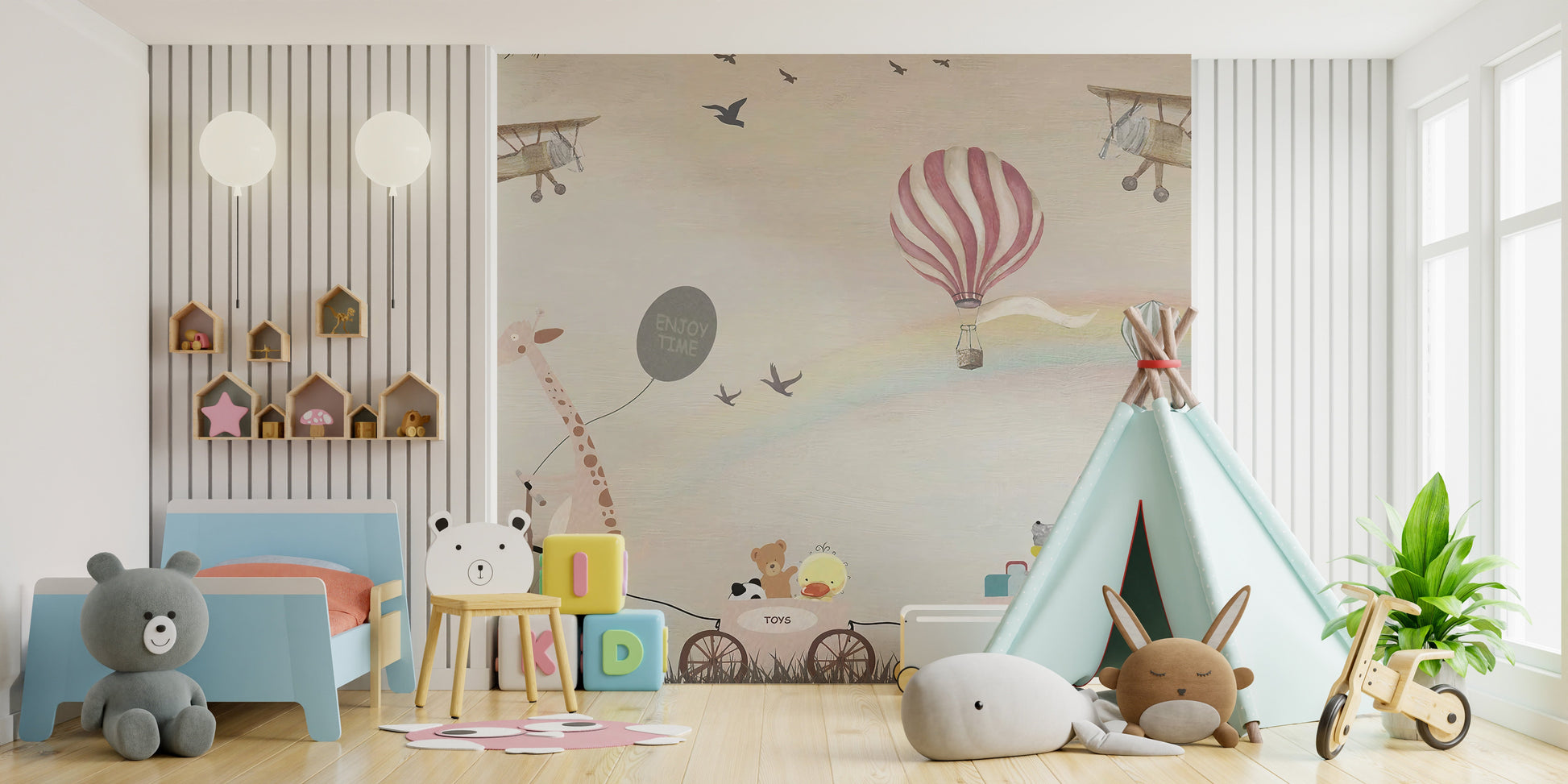 Beige Color Jovial Animals Wallpaper Mural - Giffywalls