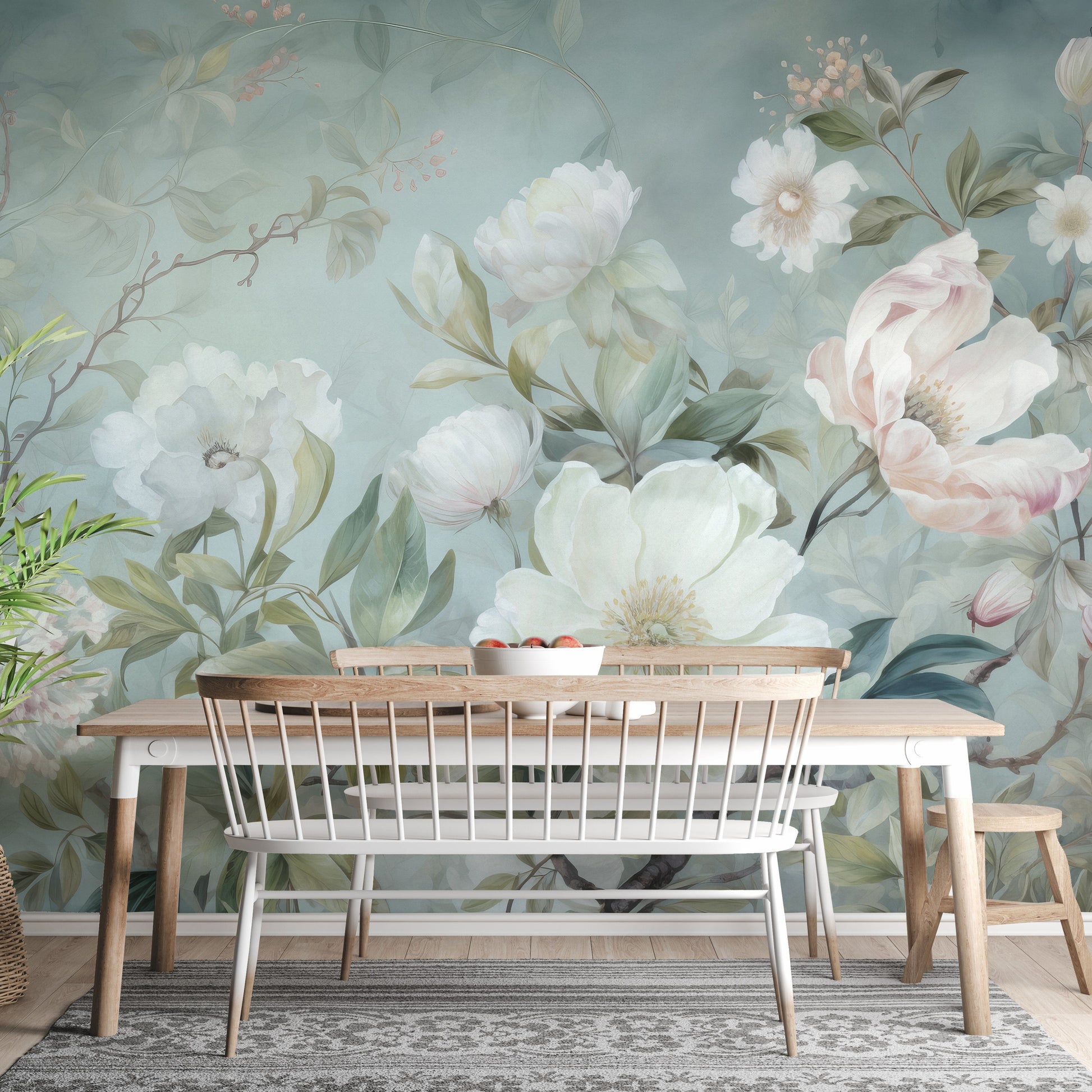 Blossom Green Floral Wallpaper Murals - Giffywalls