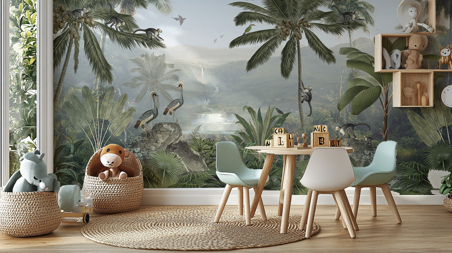 Self-adhesive wallpaper featuring monkey forest