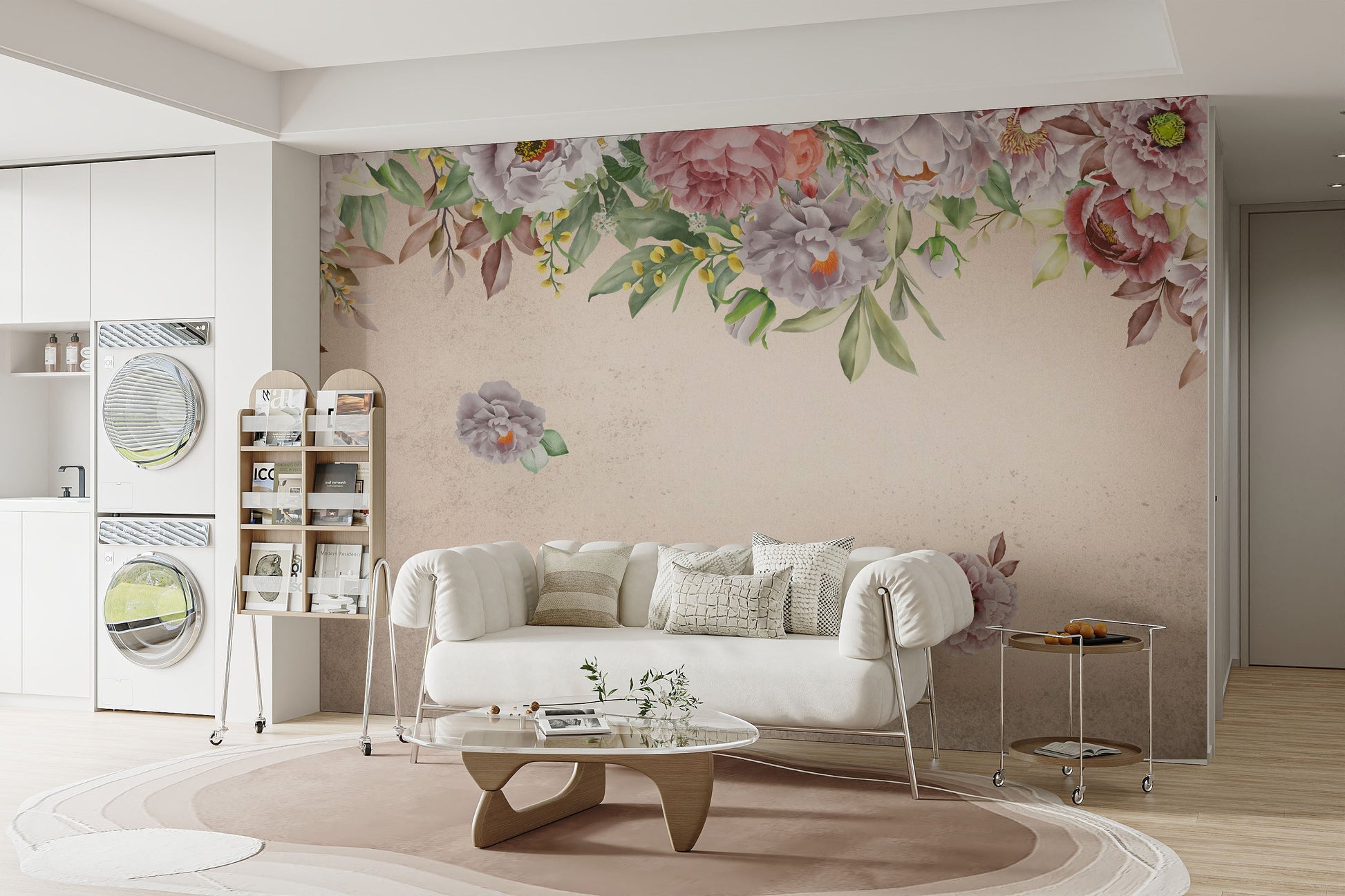 Soft Blush Peony Paradise Mural with florals