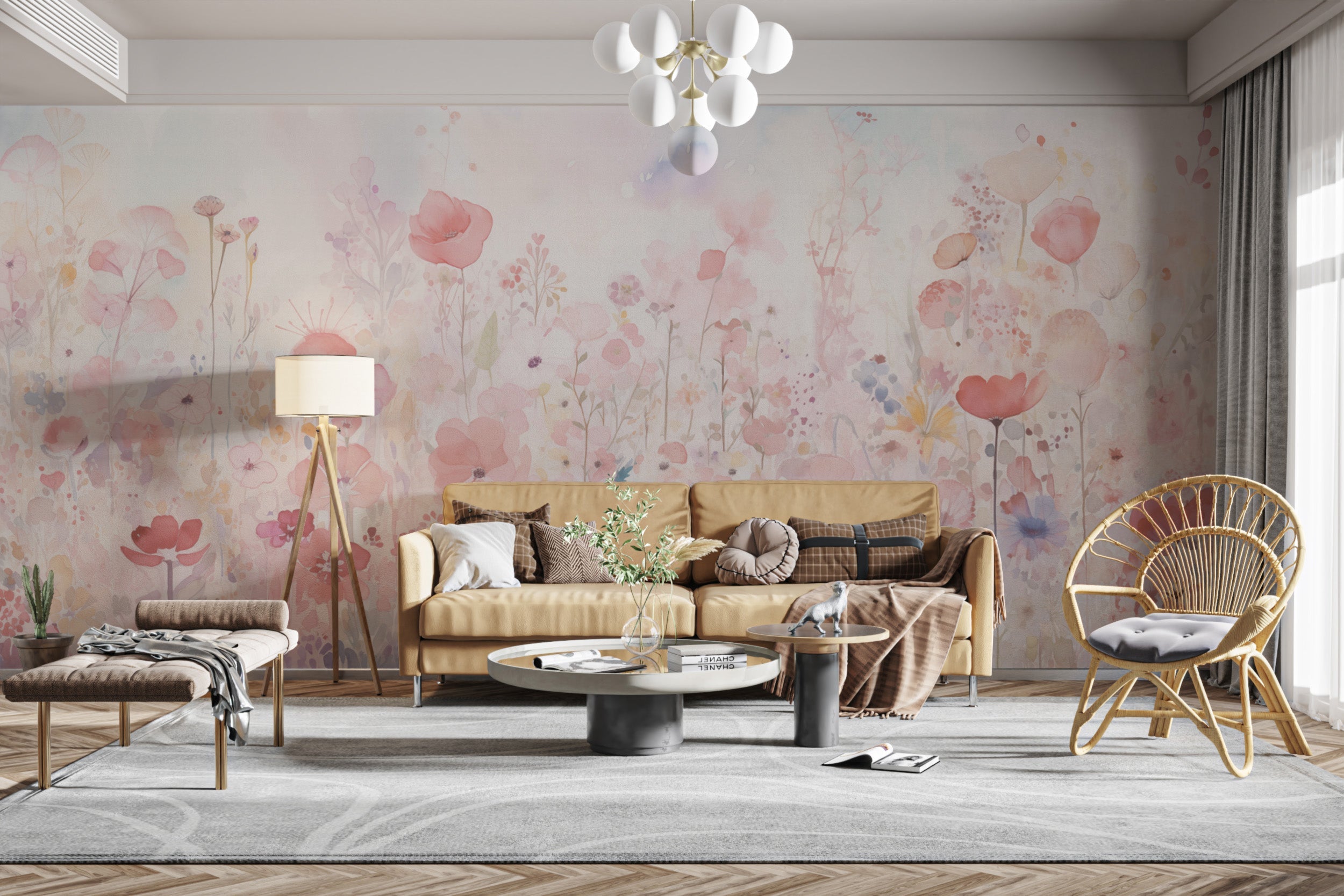 Watercolour Garden Bliss Wallpaper Mural - Giffywalls