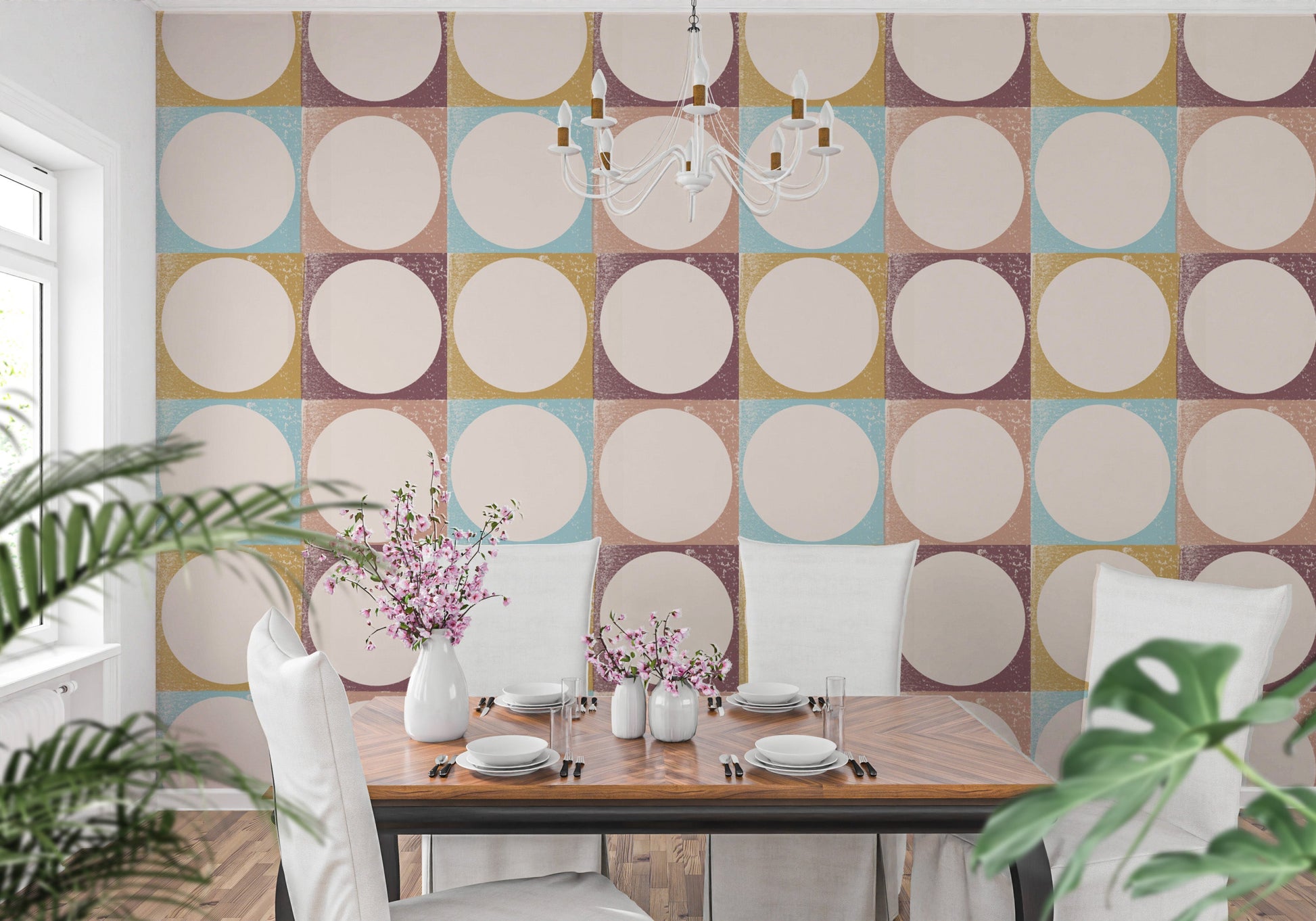 Modern Pink Blush Circles Pattern Wallpaper for walls
