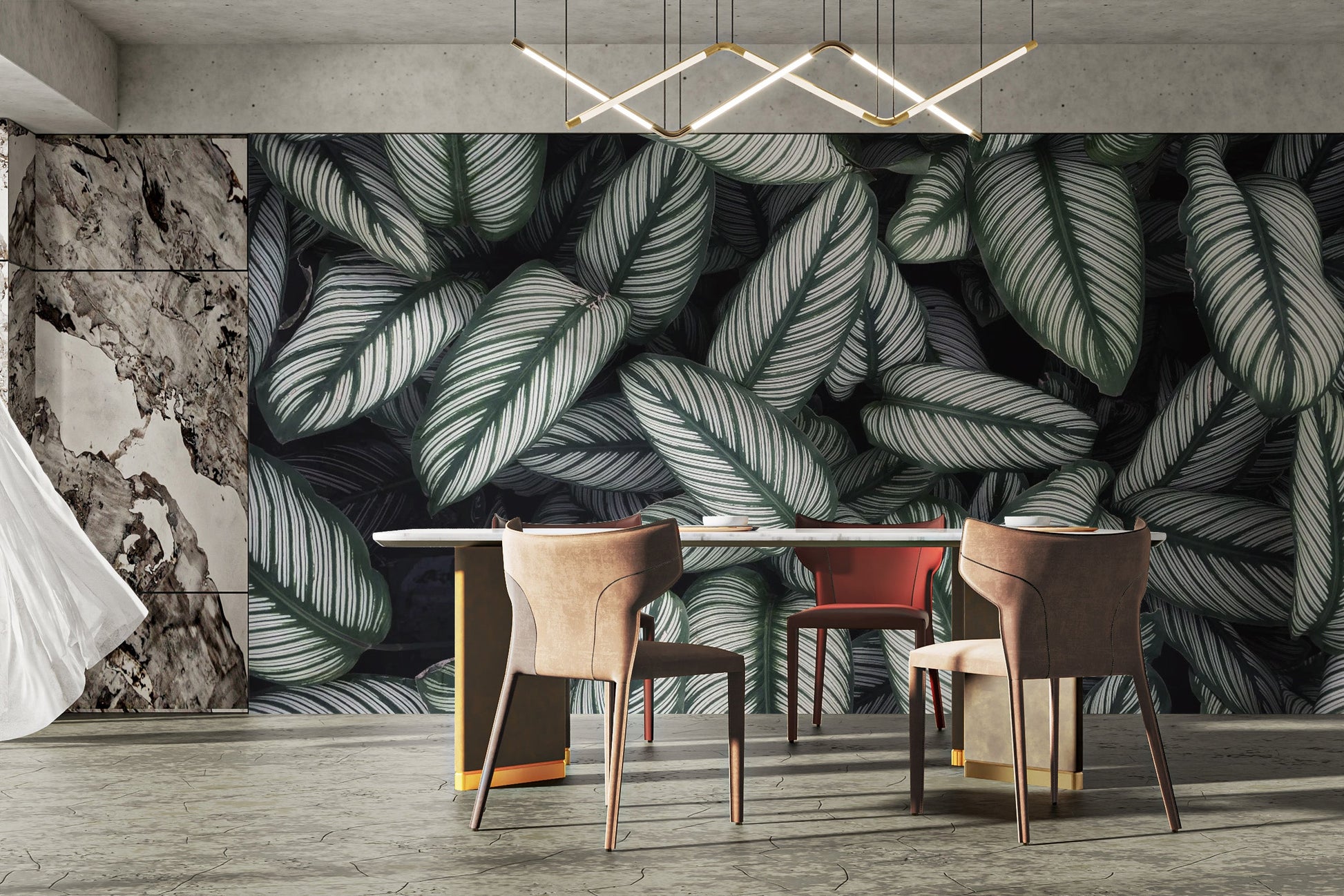 Green White Leaves Wallpaper Mural for calming interiors
