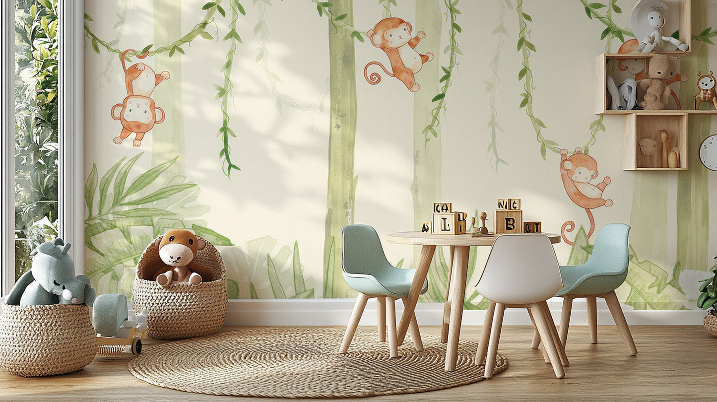 Swinging Monkey Wallpaper Mural - Giffywalls