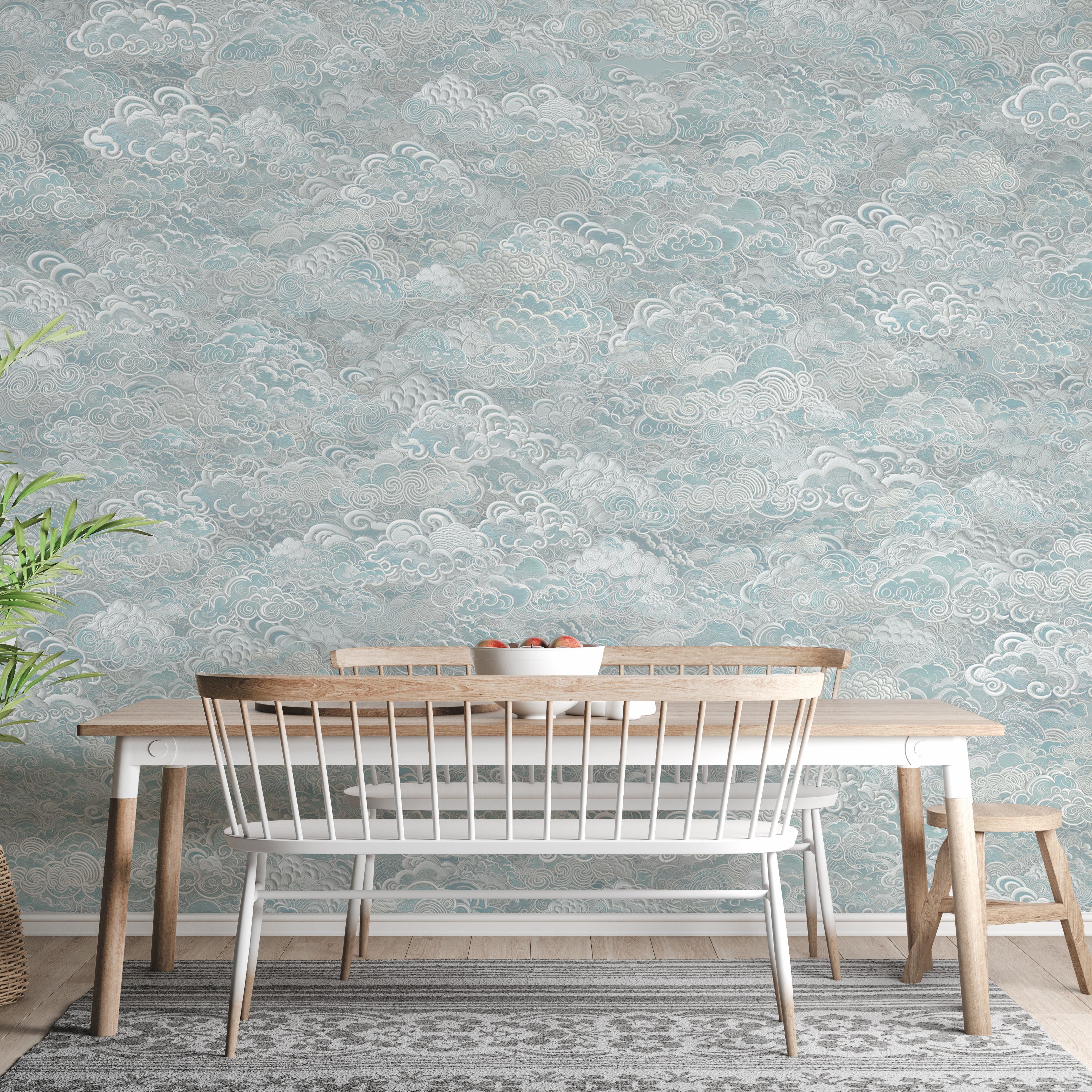 Soft cloud patterns in blue wallpaper murals
