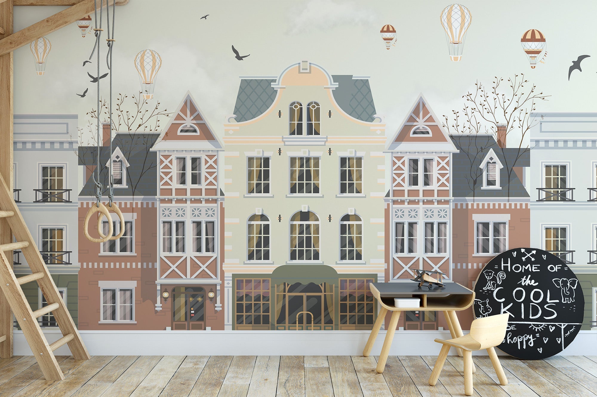 Vintage Townscape Balloons Wall Mural - Giffywalls