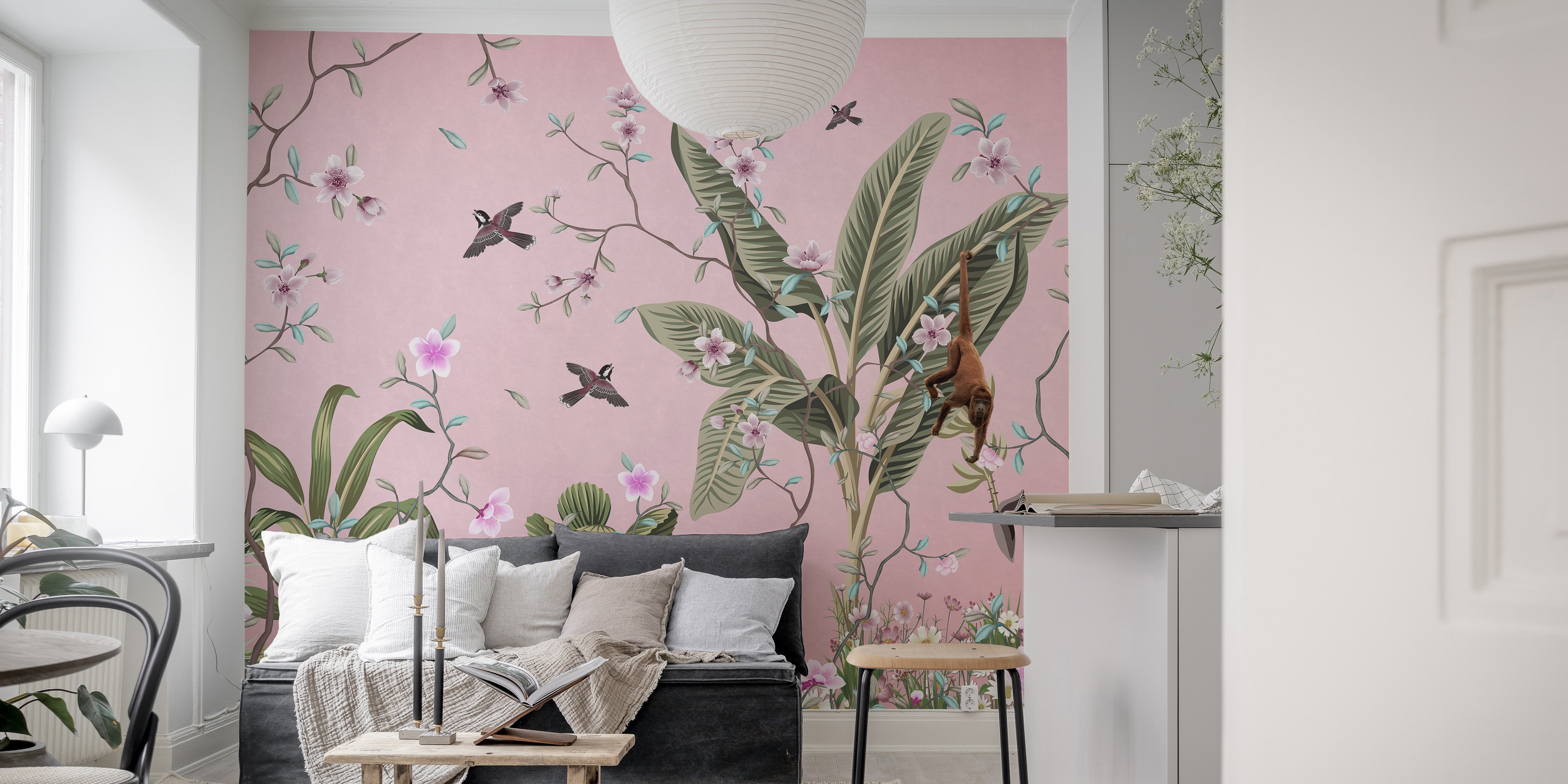 Pink Floral Peel and Stick Wallpaper - Giffywalls