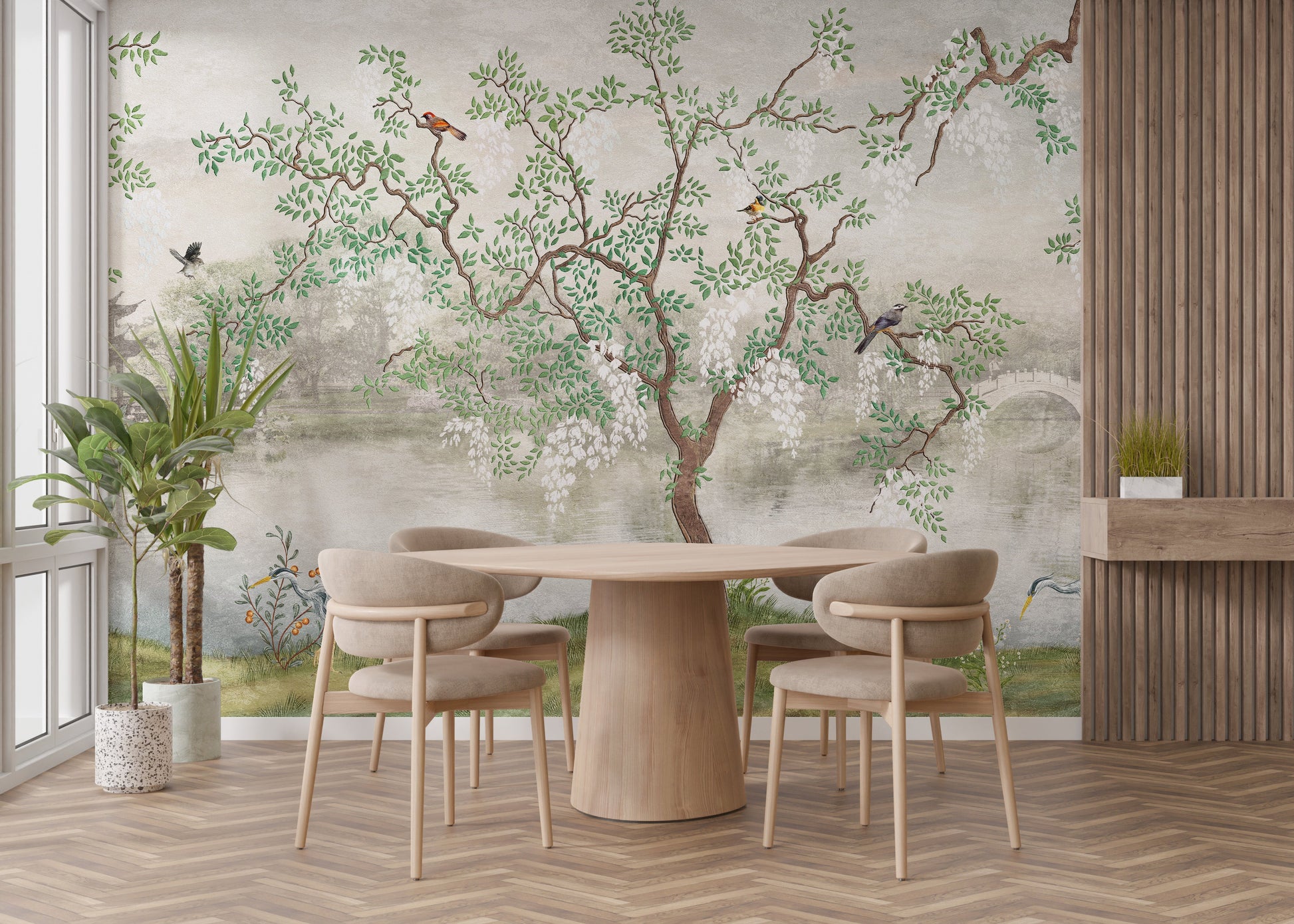 Tree & birds in the Japanese Garden Wallpaper - Giffywalls