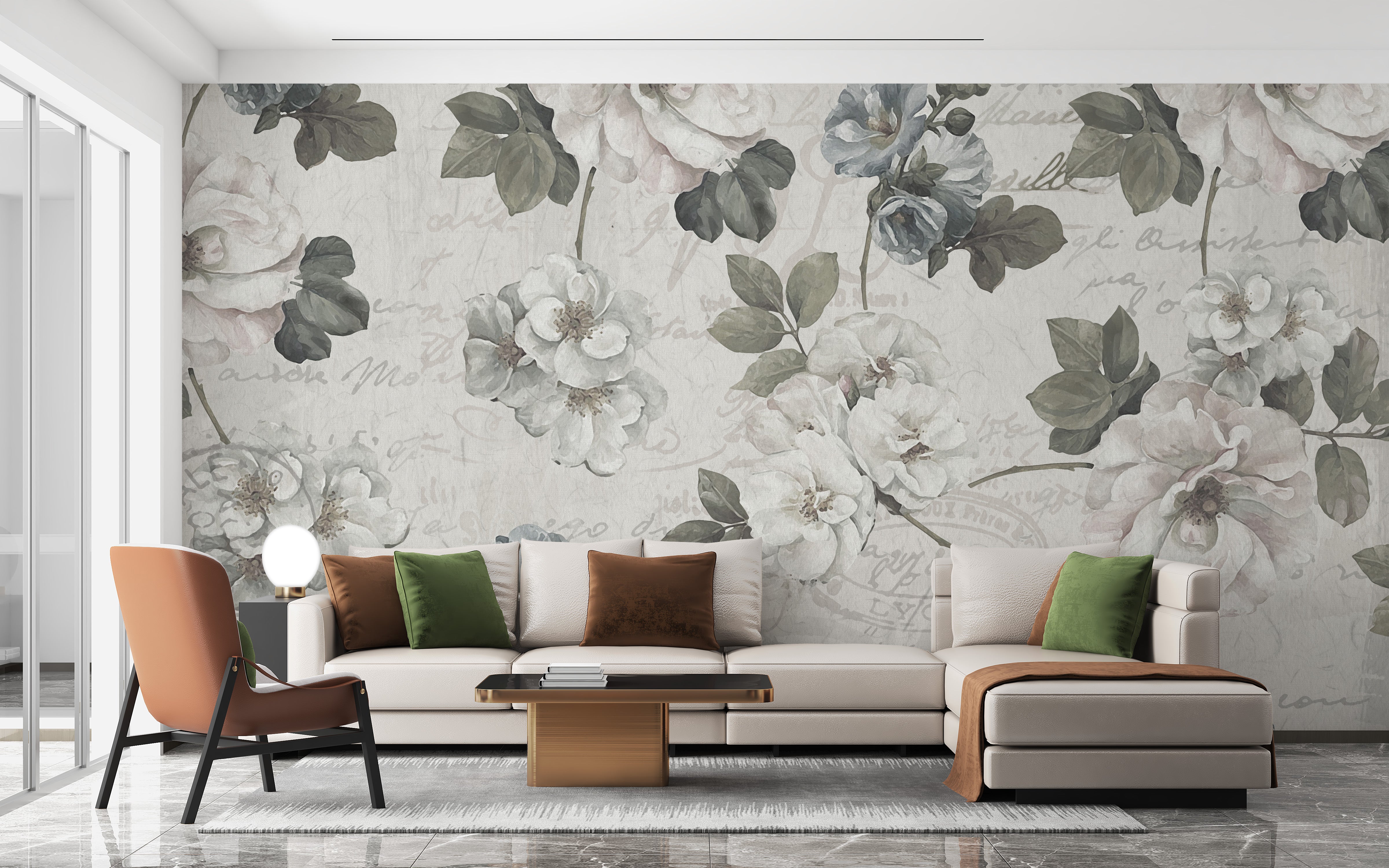 Abstract White Floral Design Wall Mural - Giffywalls