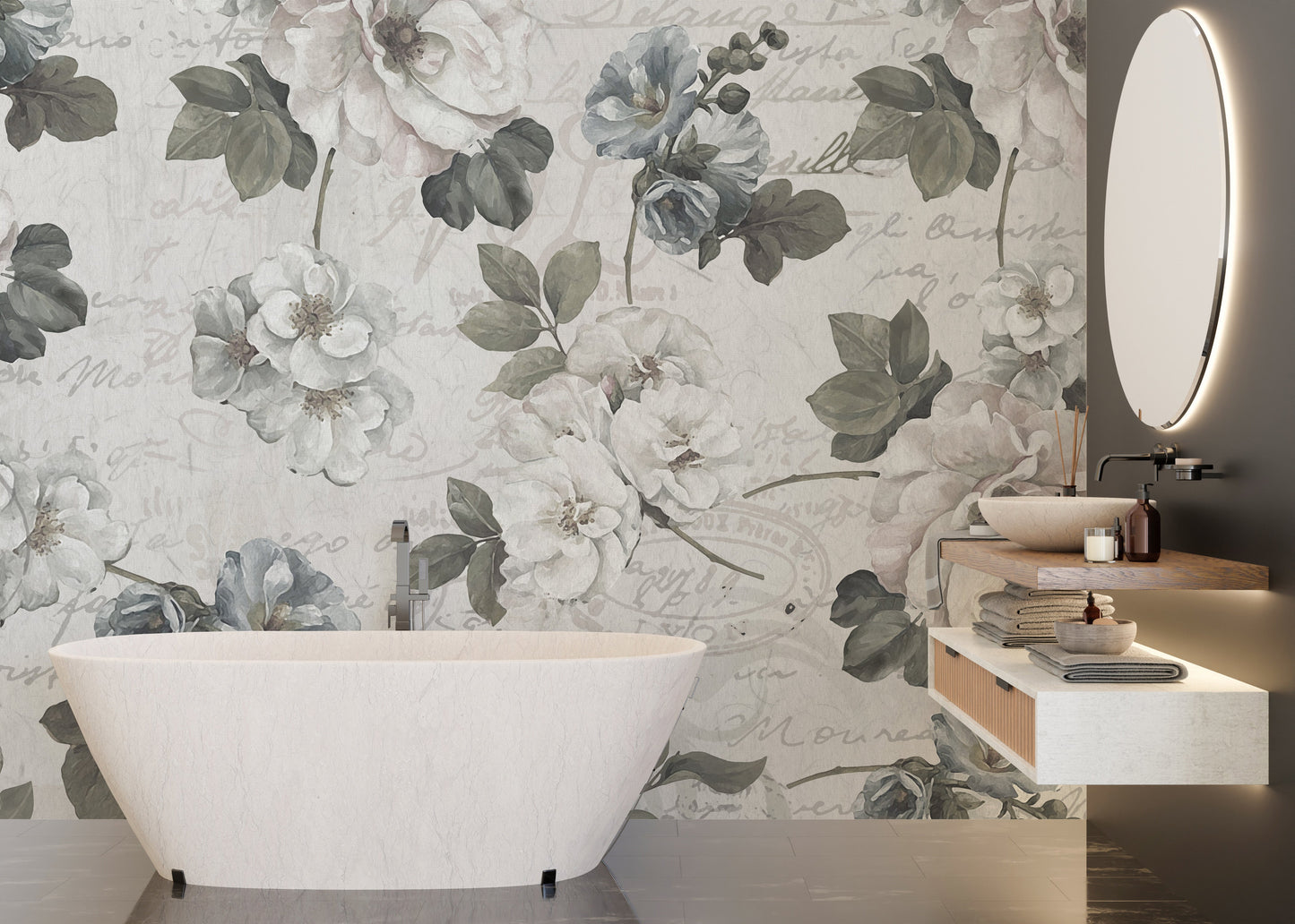 Abstract White Floral Design Wall Mural - Giffywalls