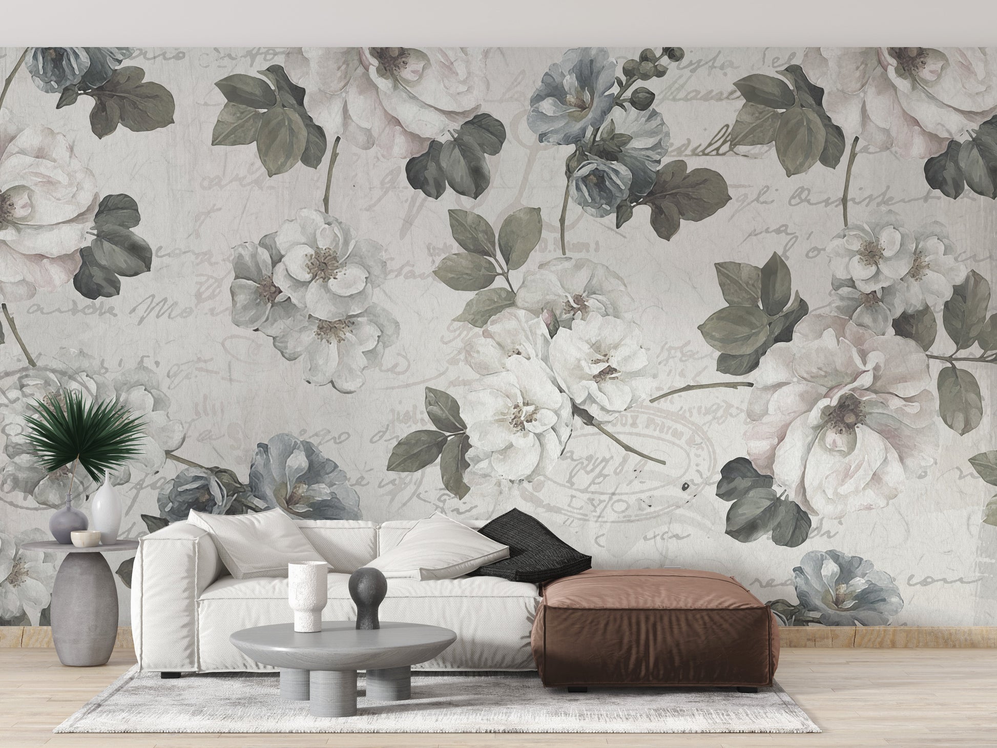 Abstract White Floral Design Wall Mural - Giffywalls